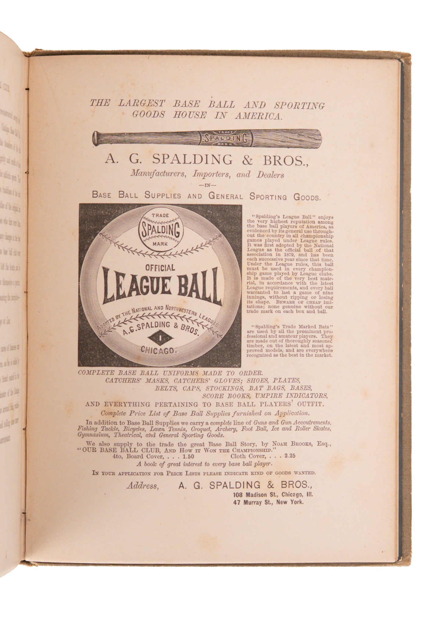 1884 BASEBALL. First Edition of the First Novel Devoted Exclusively to "America's Game."
