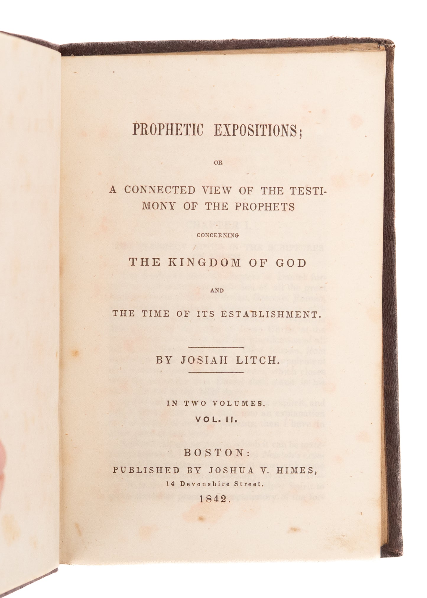 1842 JOSIAH LITCH. Prophetic Exposition Volume II. Rare Early Millerite - Methodist Volume.