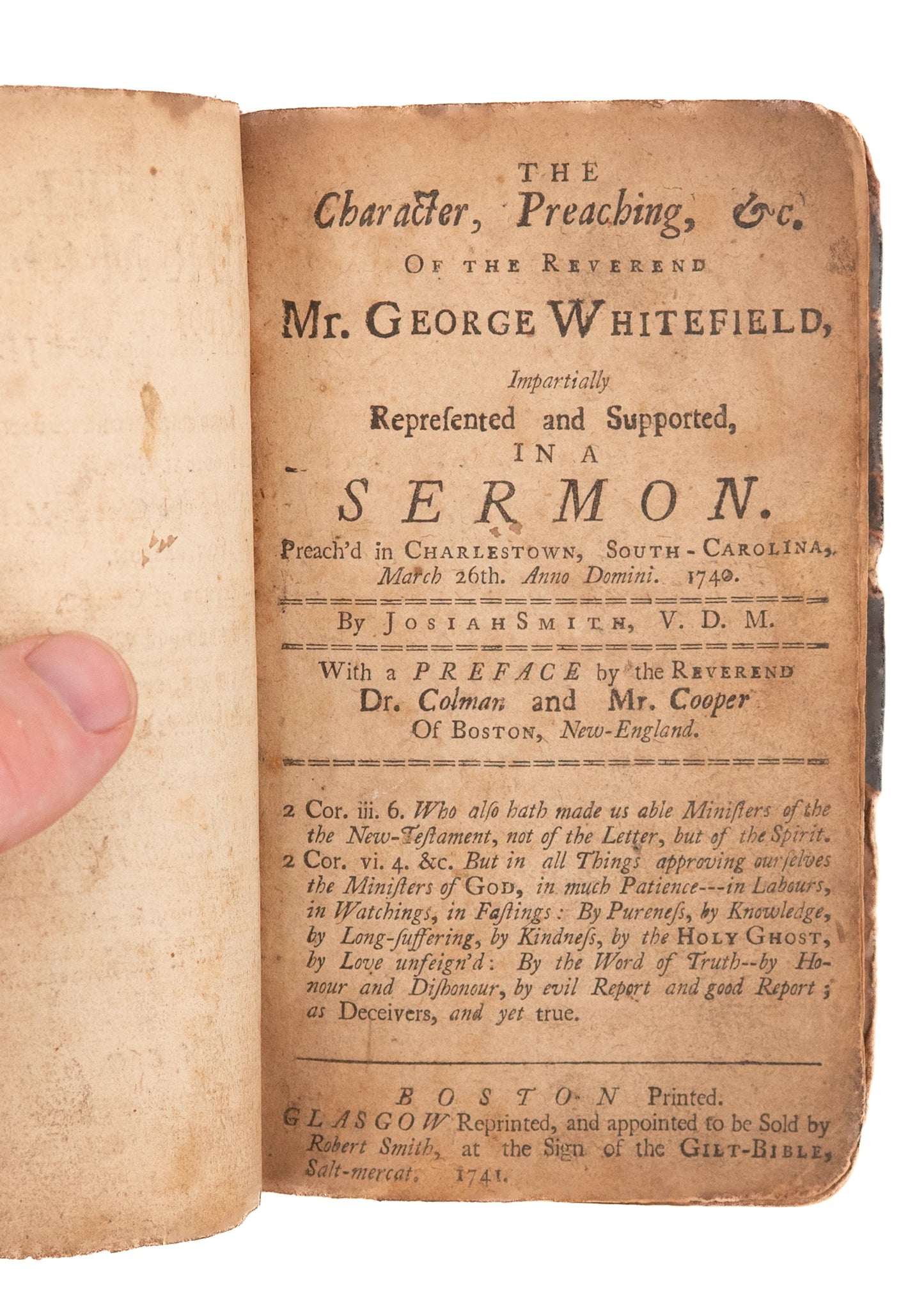 1741 GEORGE WHITEFIELD. Rare First Edition of Sermons Preached During Cambuslang Revival of 1741.