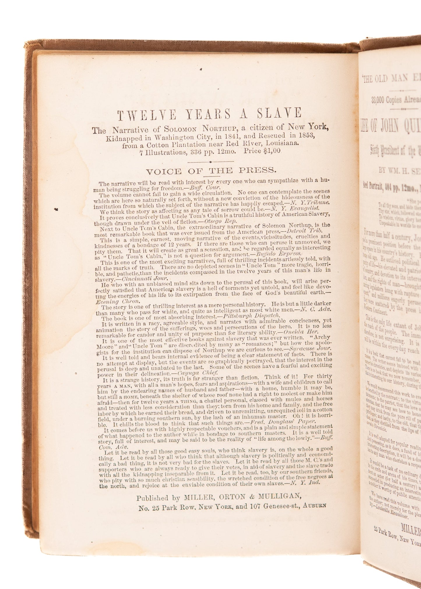 1855 FREDERICK DOUGLASS. My Bondage and My Freedom with 12 Years a Slave Association