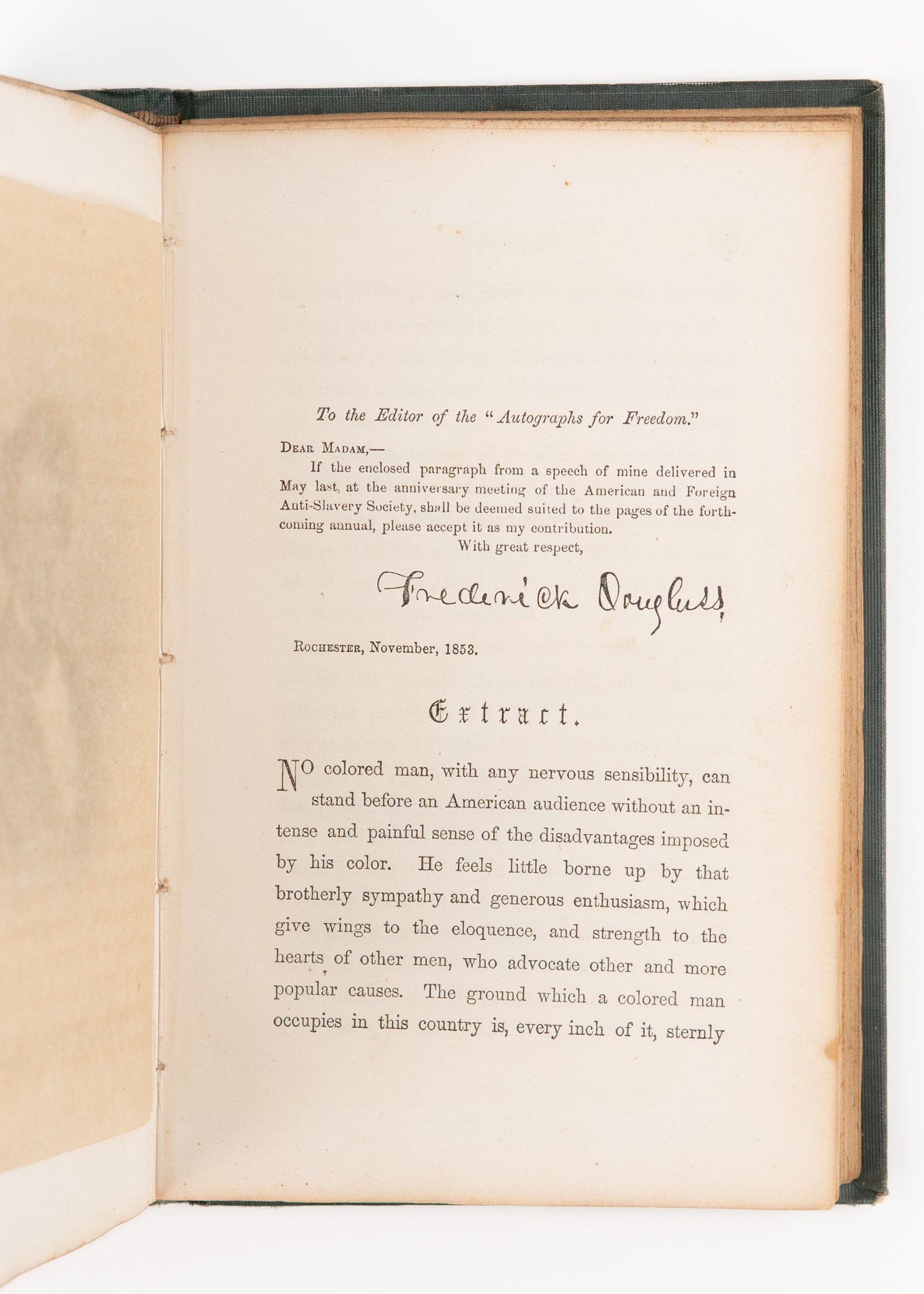 1854 FREDERICK DOUGLASS / SLAVERY. First Edition of Autographs For Freedom. Anti-Slavery Society.