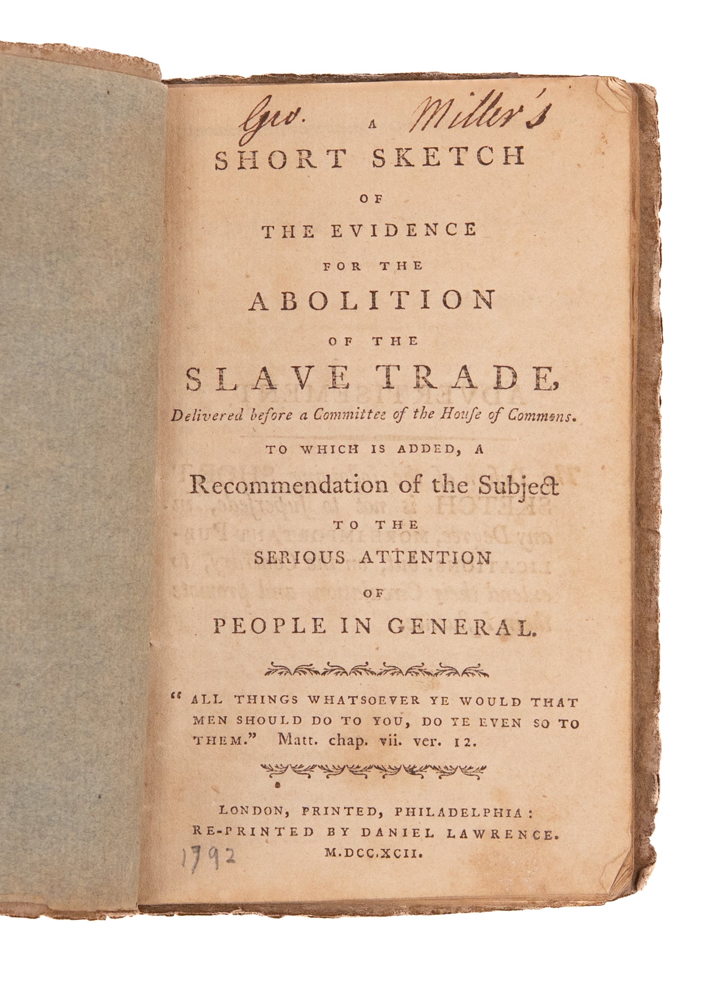 1792 EVIDENCES FOR ABOLITION. Scarce Early American Abolitionist + Boycott of Sugar & Rum.