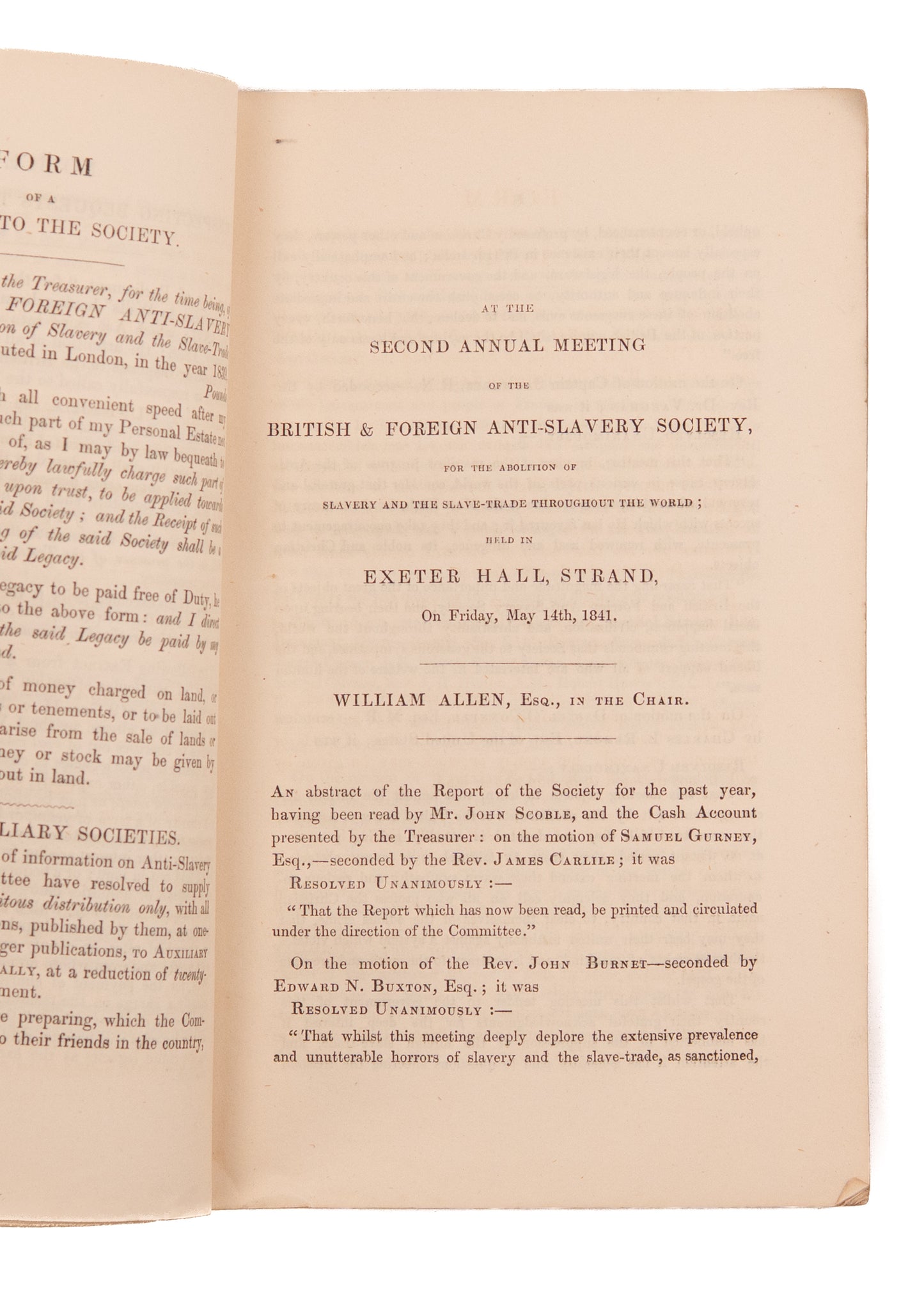 1841 BRITISH ANTI-SLAVERY SOCIETY. First Report after the World Anti-Slavery Convention.