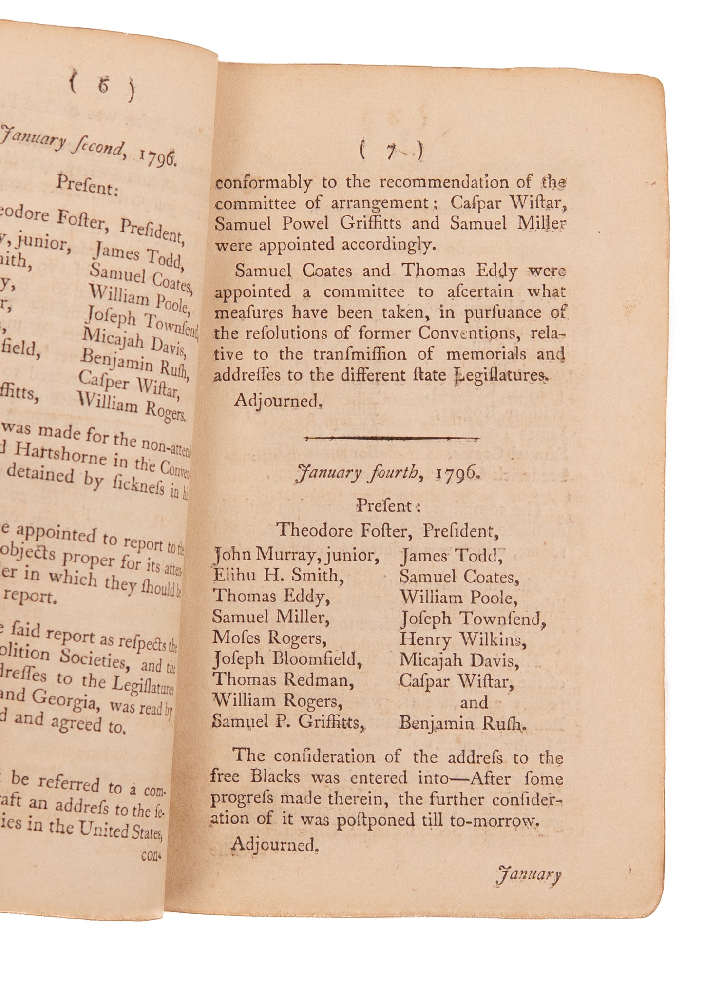 1796 FIRST ABOLITIONIST SOCIETY IN AMERICA. Minutes of the Third Convention of Abolition Societies in Philadelphia.