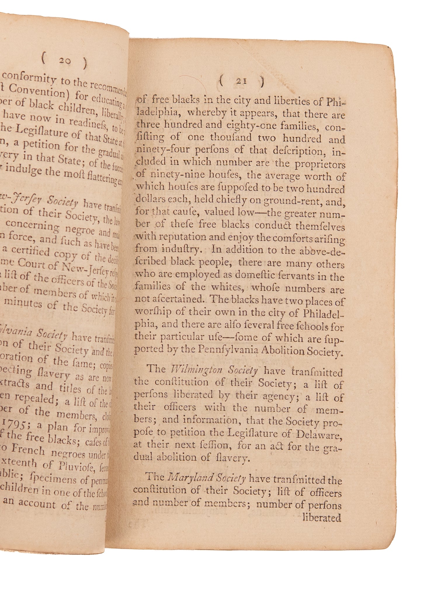 1796 FIRST ABOLITIONIST SOCIETY IN AMERICA. Minutes of the Third Convention of Abolition Societies in Philadelphia.