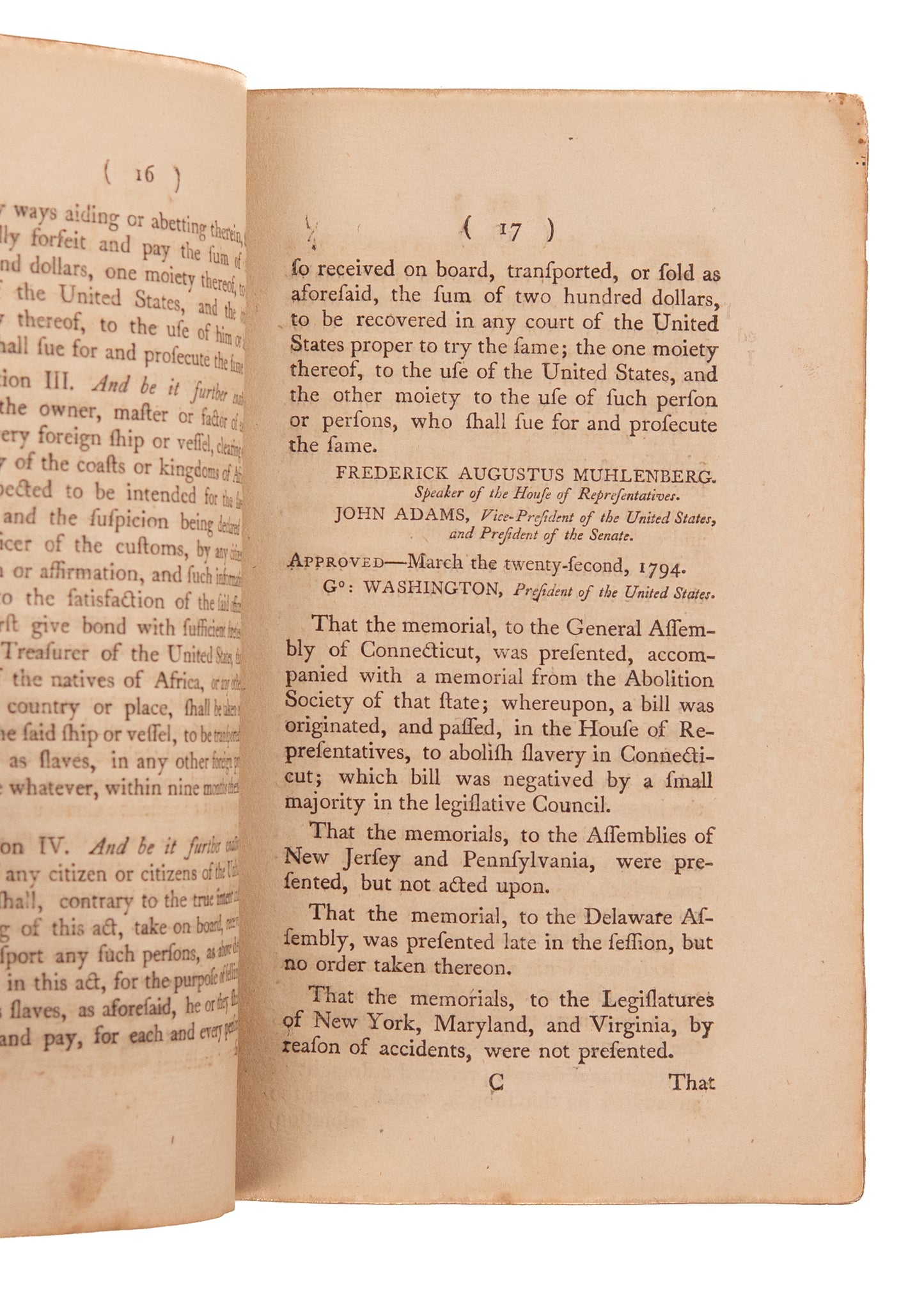 1795 FIRST ABOLITIONIST SOCIETY IN AMERICA. Minutes of the Second Convention of Abolition Societies in Philadelphia.