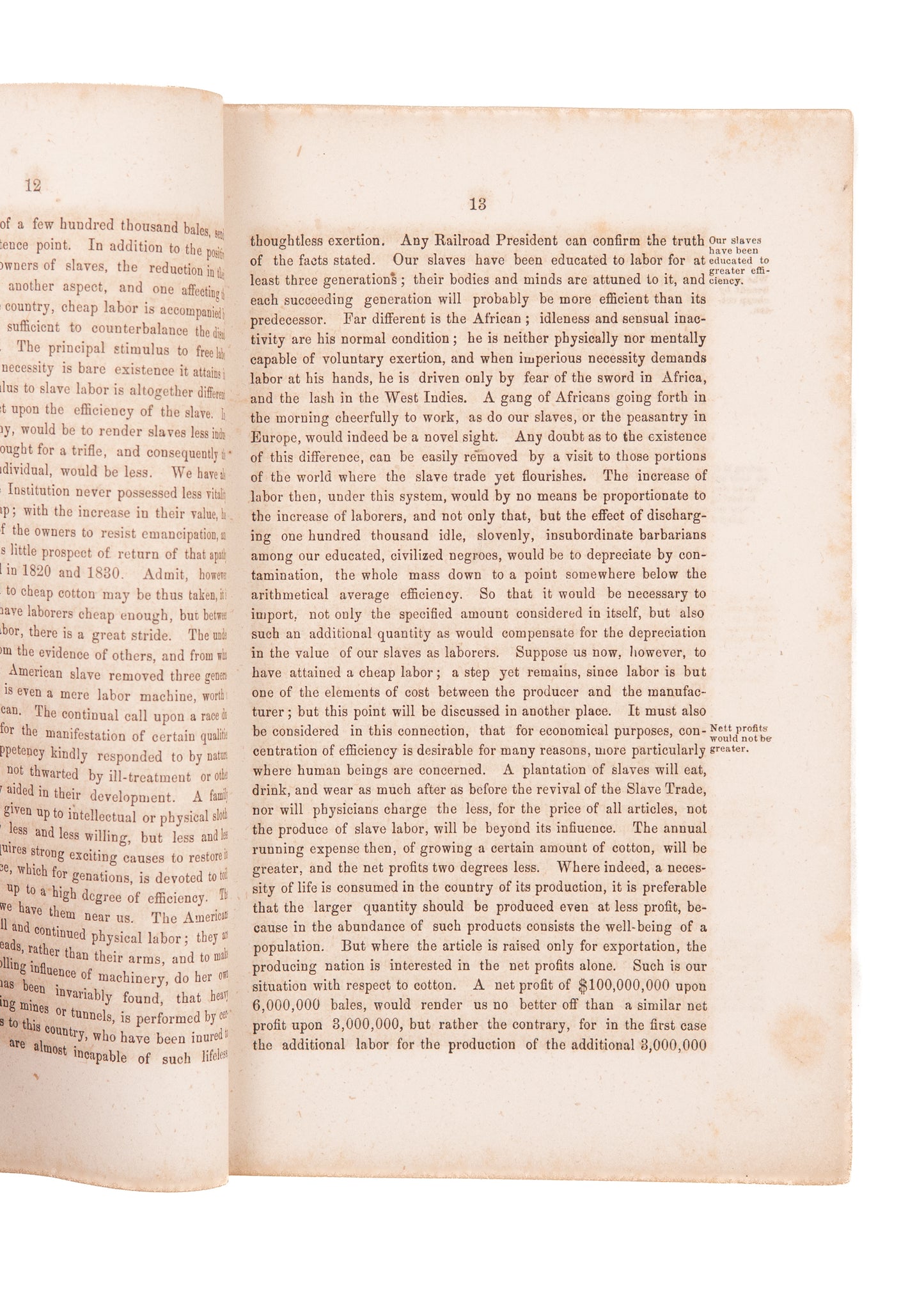 1858 SOUTH CAROLINA SLAVERY. Report of the Minority on Slavery and the Slave Trade.