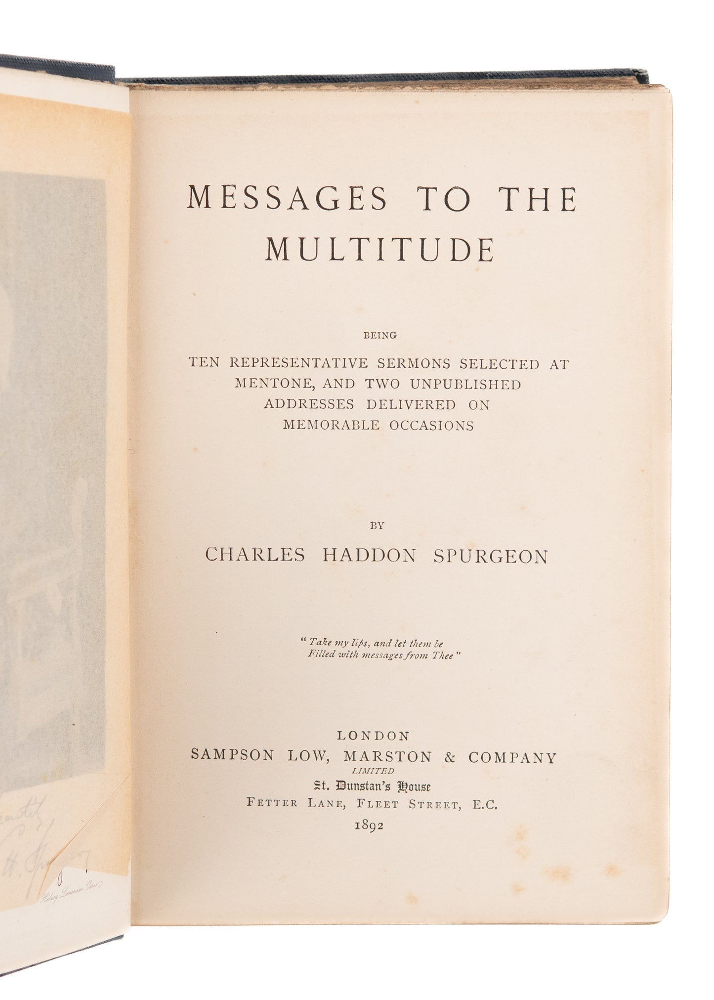 1892 CHARLES HADDON SPURGEON. Messages to the Multitude. Signed by Mrs. Spurgeon!