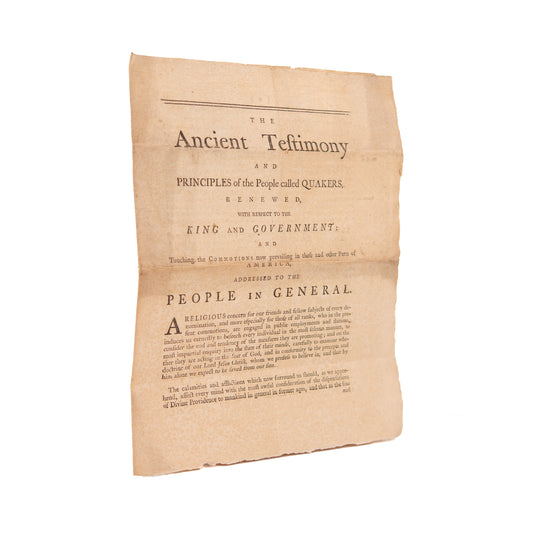 1776 QUAKER NON-RESISTANCE MANIFESTO. A Significant Contemporary to the Declaration of Independence.