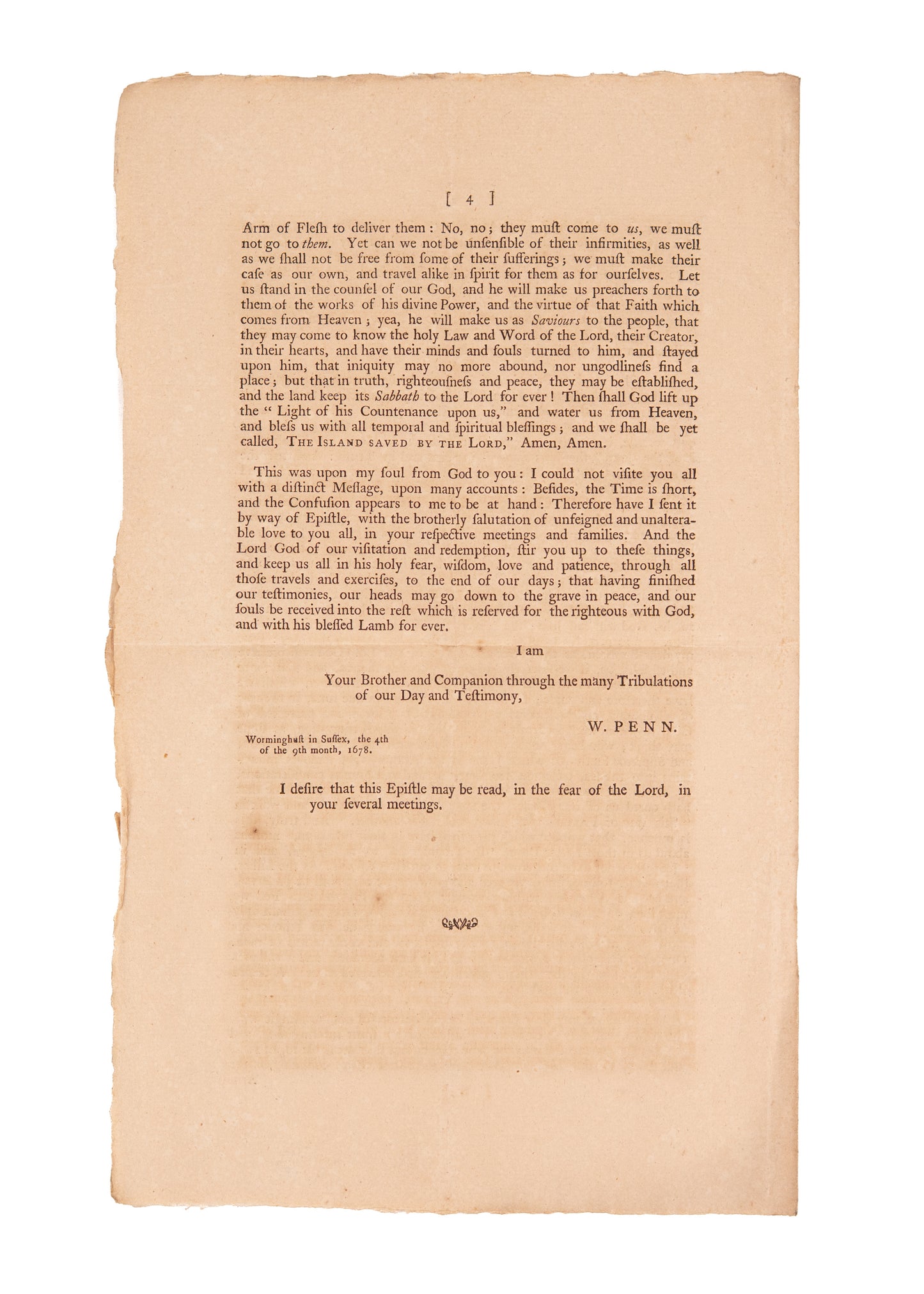 1776 WILLIAM PENN. William Penn's Anti-War Manifesto to Defend Quaker's Against American Revolutionaries.