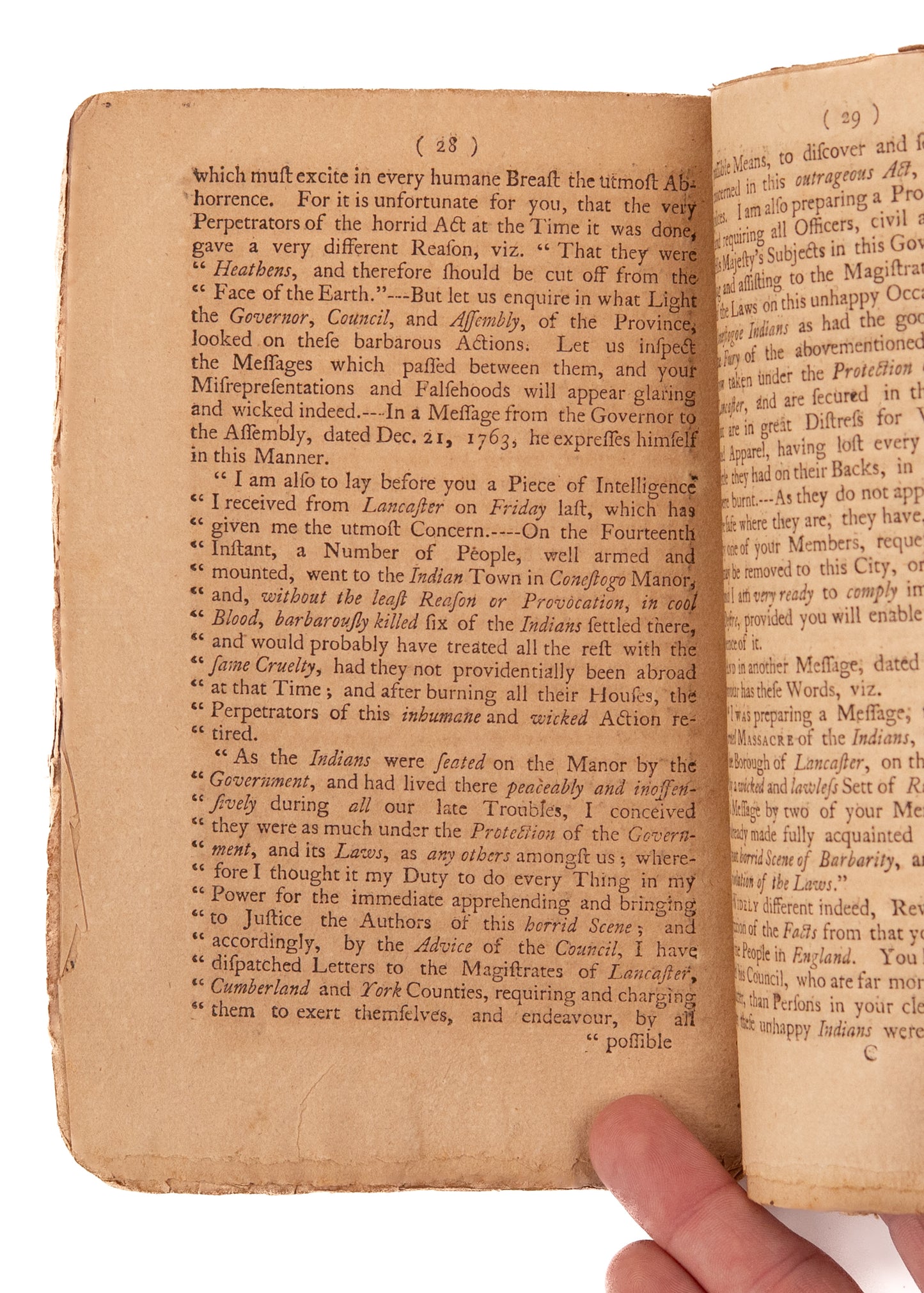 1765 PAXTON BOYS MASSACRE. Quakers Defend Indian Rights and Charge Presbyterians with Racism, &c.