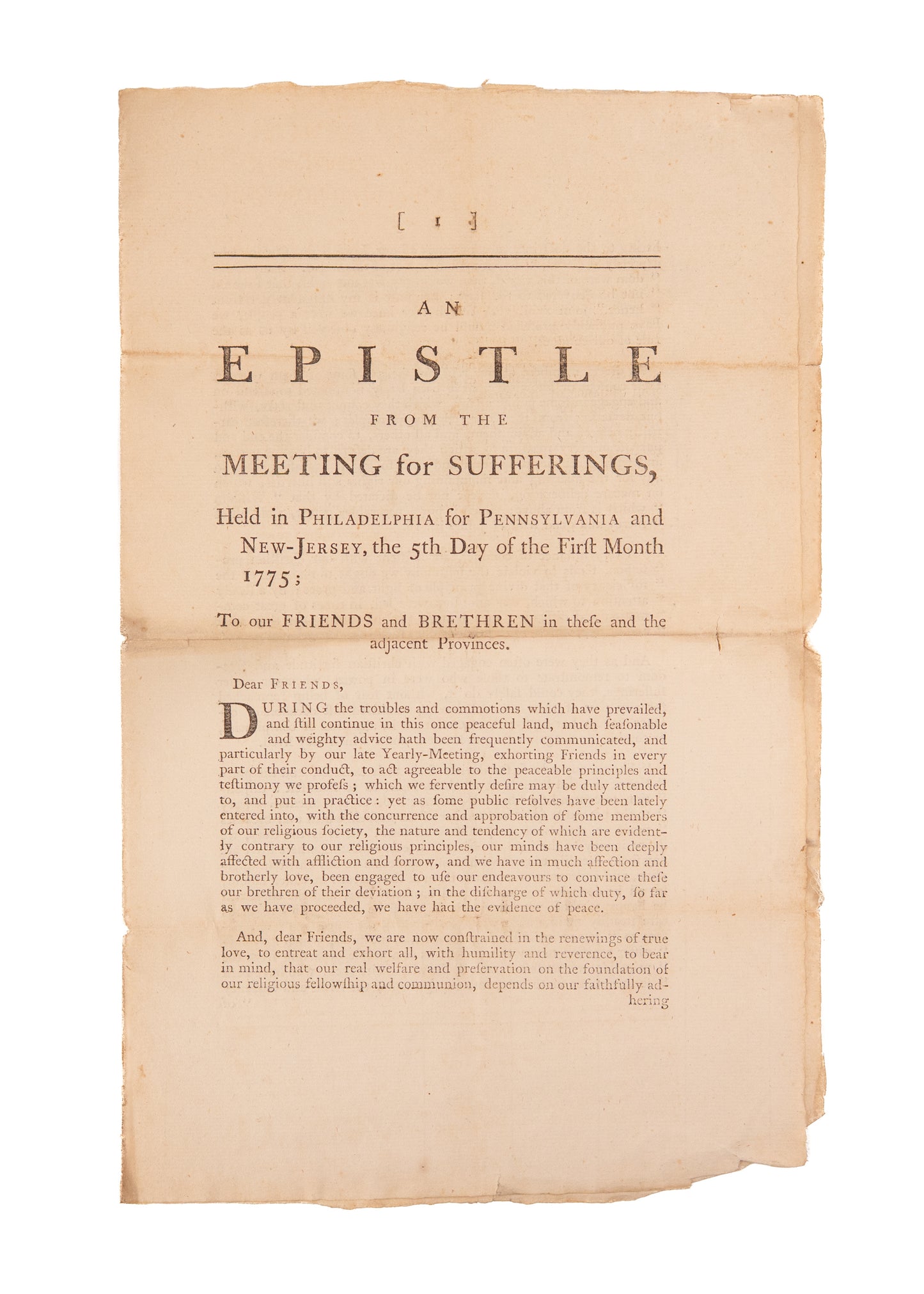 1775 BATTLES OF LEXINGTON & CONCORD. Quakers Warned Revolutionary Participation is Gospel Unfaithfulness.