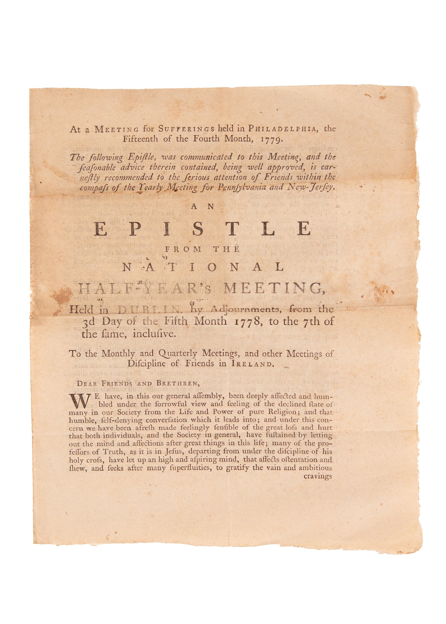 1779 RELIEF OF SUFFERING QUAKERS. The American Revolution God's Judgment against Wealthy Quakers?