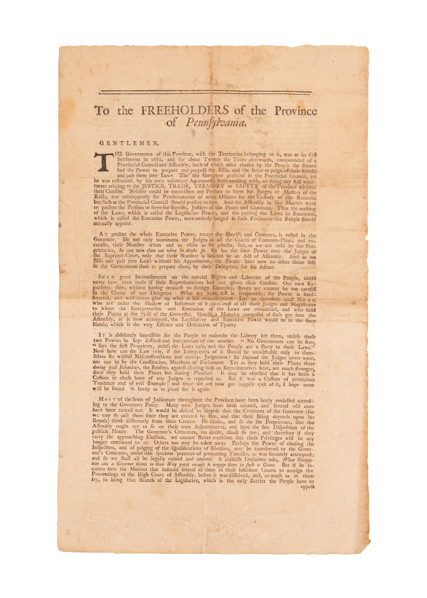 1742 PHILADELPHIA ELECTION RIOT. Quakers Argue against the Dangers of Executive Branch Overreach.