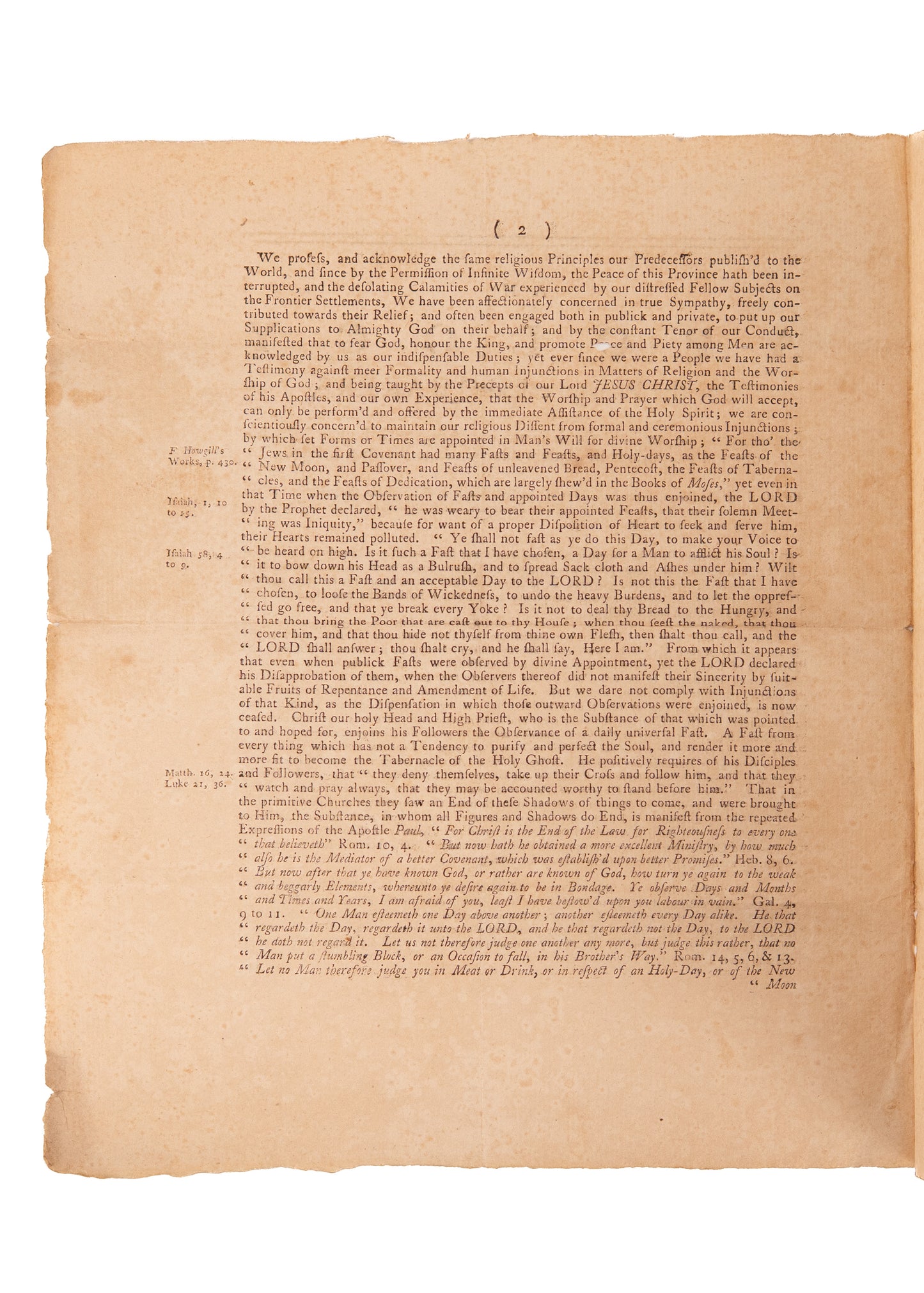 1776 QUAKERS ON RELIGIOUS LIBERTY. Issued Just Weeks before Declaration of Independence.