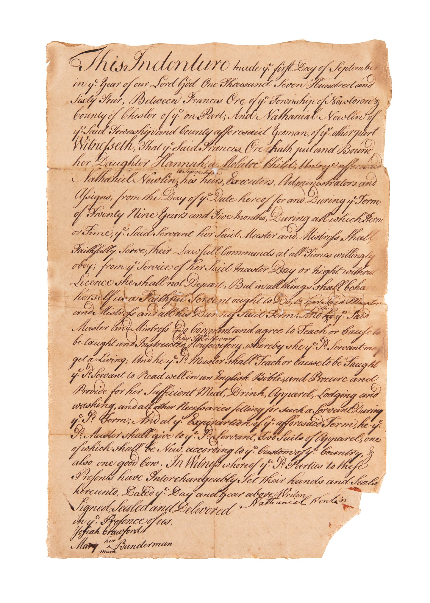 1785 QUAKER BIRACIAL MANUMISSION. Superb Document Illustrating Increasing Abolitionist Tendencies of Late 18th Century.