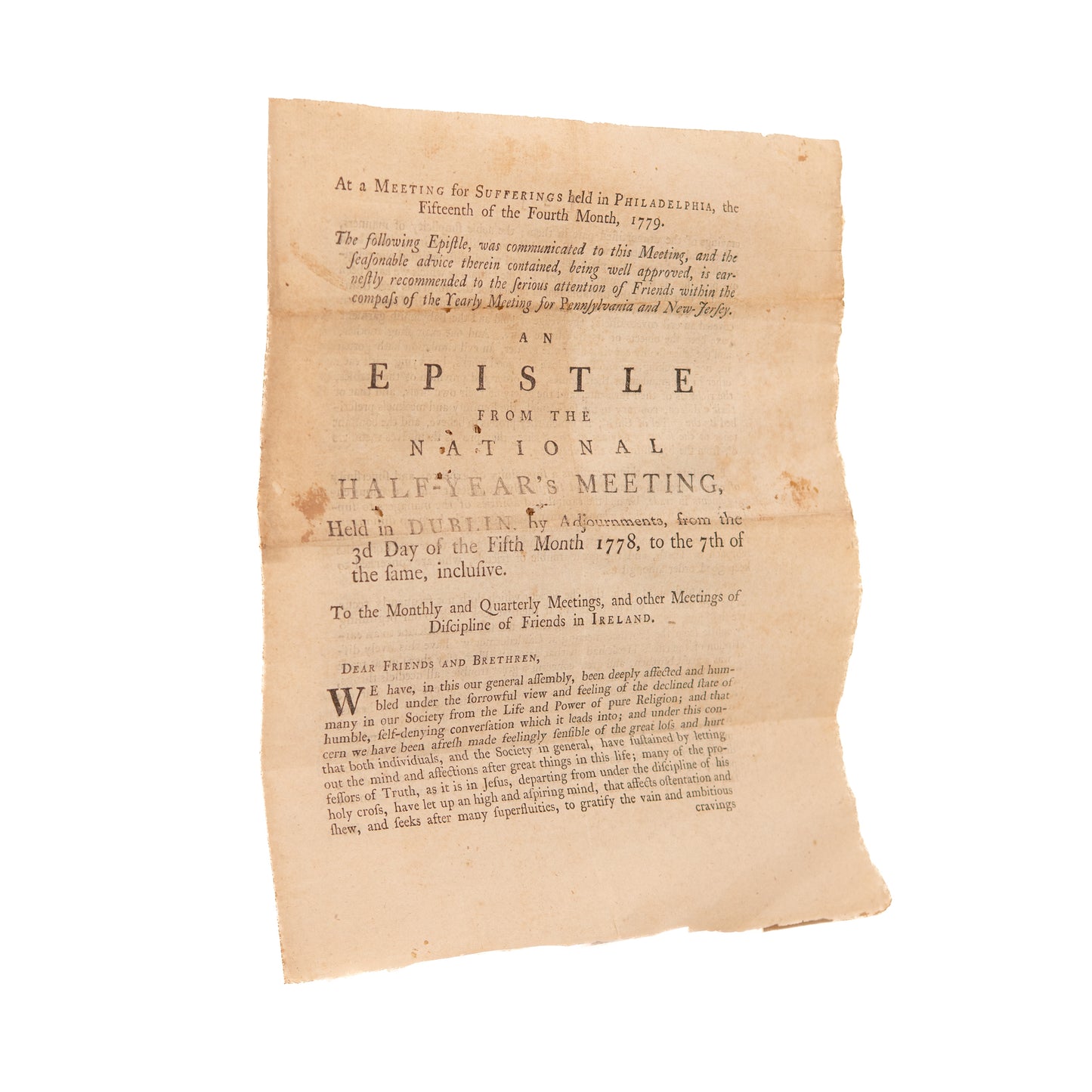 1779 RELIEF OF SUFFERING QUAKERS. The American Revolution God's Judgment against Wealthy Quakers?