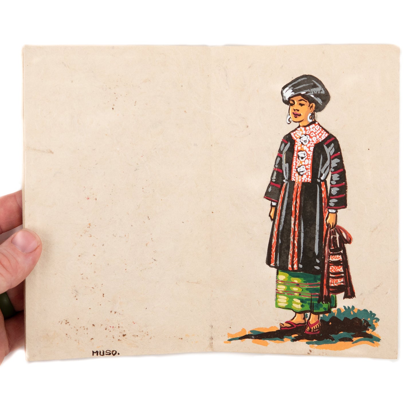 1920 MYANMAR - BURMESE MISSIONARY. Original Original Gouache Illustrations of Shan State Female Apparel.