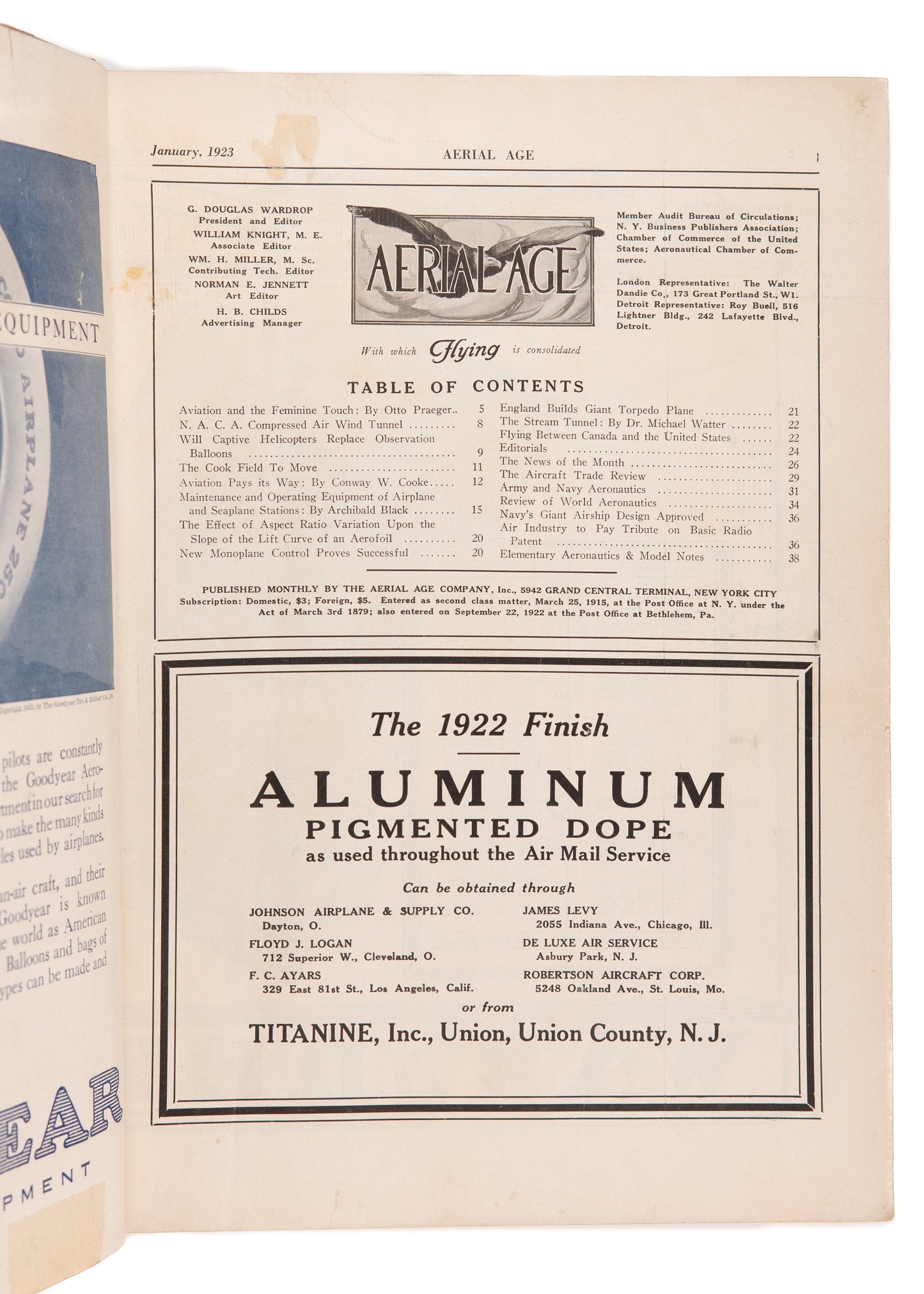 1923 AERIAL AGE MAGAZINE. Female Pilots, Dirigibles, Henry Ford, Hot Air Balloons, &c.