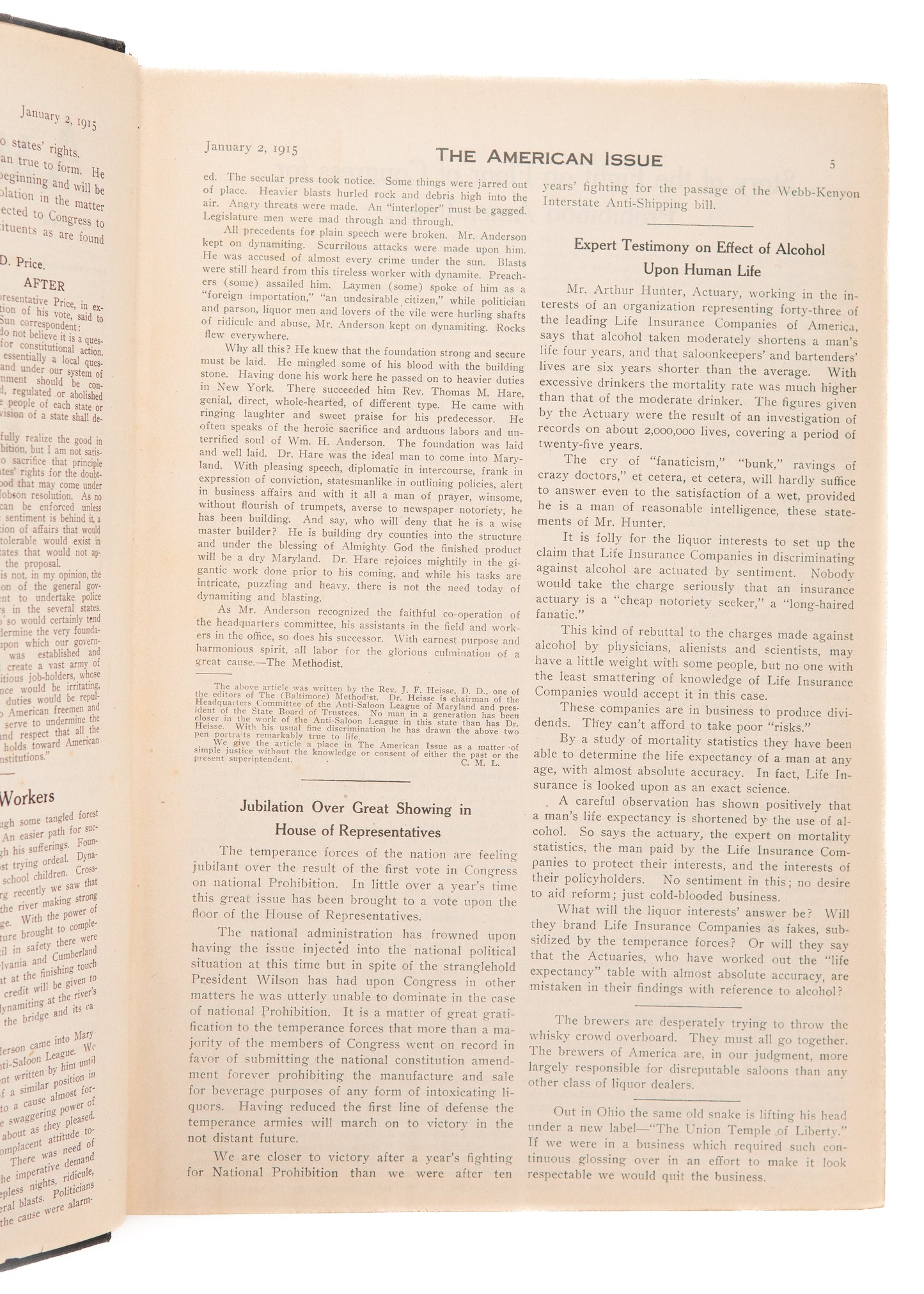 1915 ANTI-SALOON LEAGUE. Entire Year of Prohibition - Anti-Liquor Periodical.