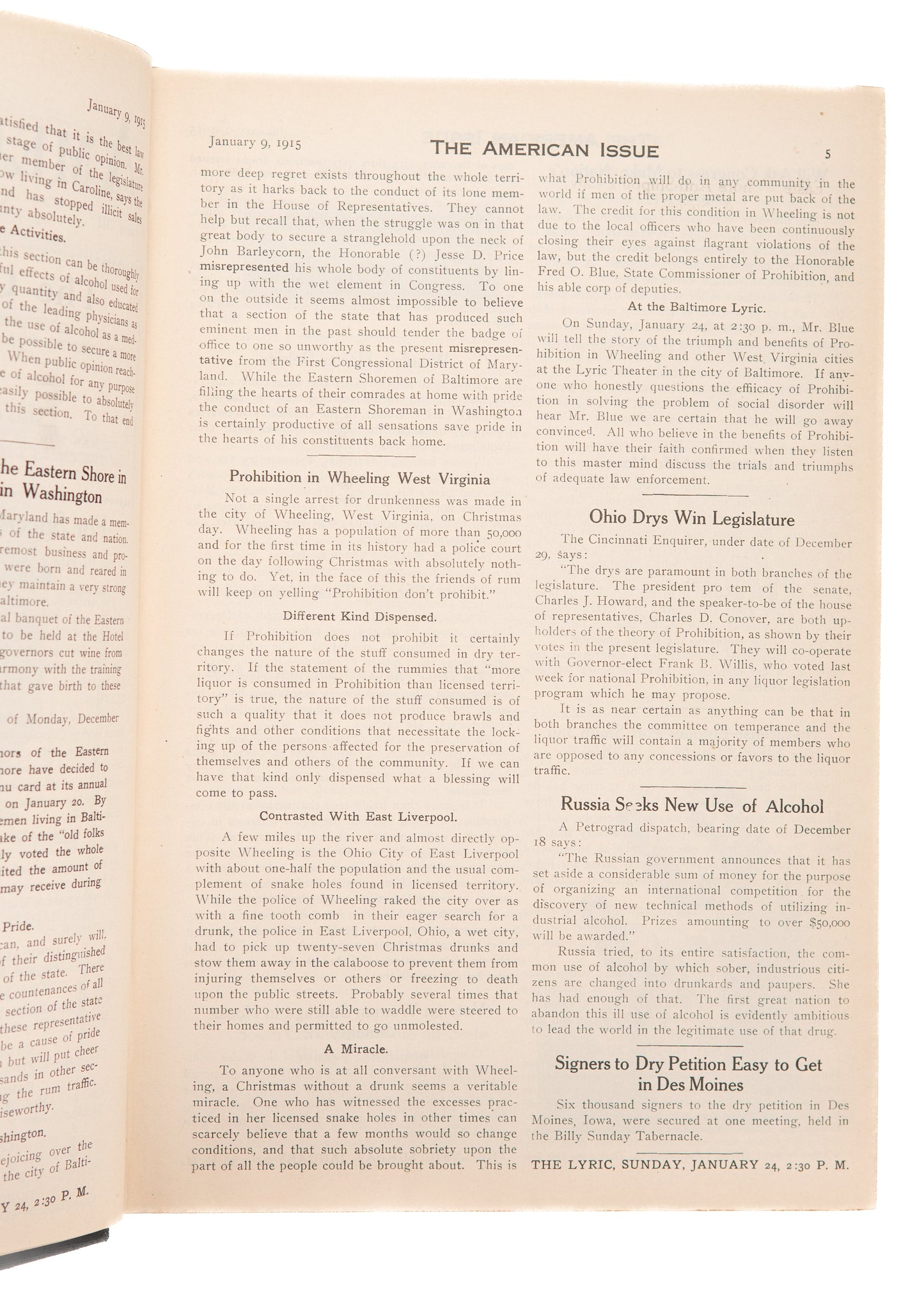 1915 ANTI-SALOON LEAGUE. Entire Year of Prohibition - Anti-Liquor Periodical.