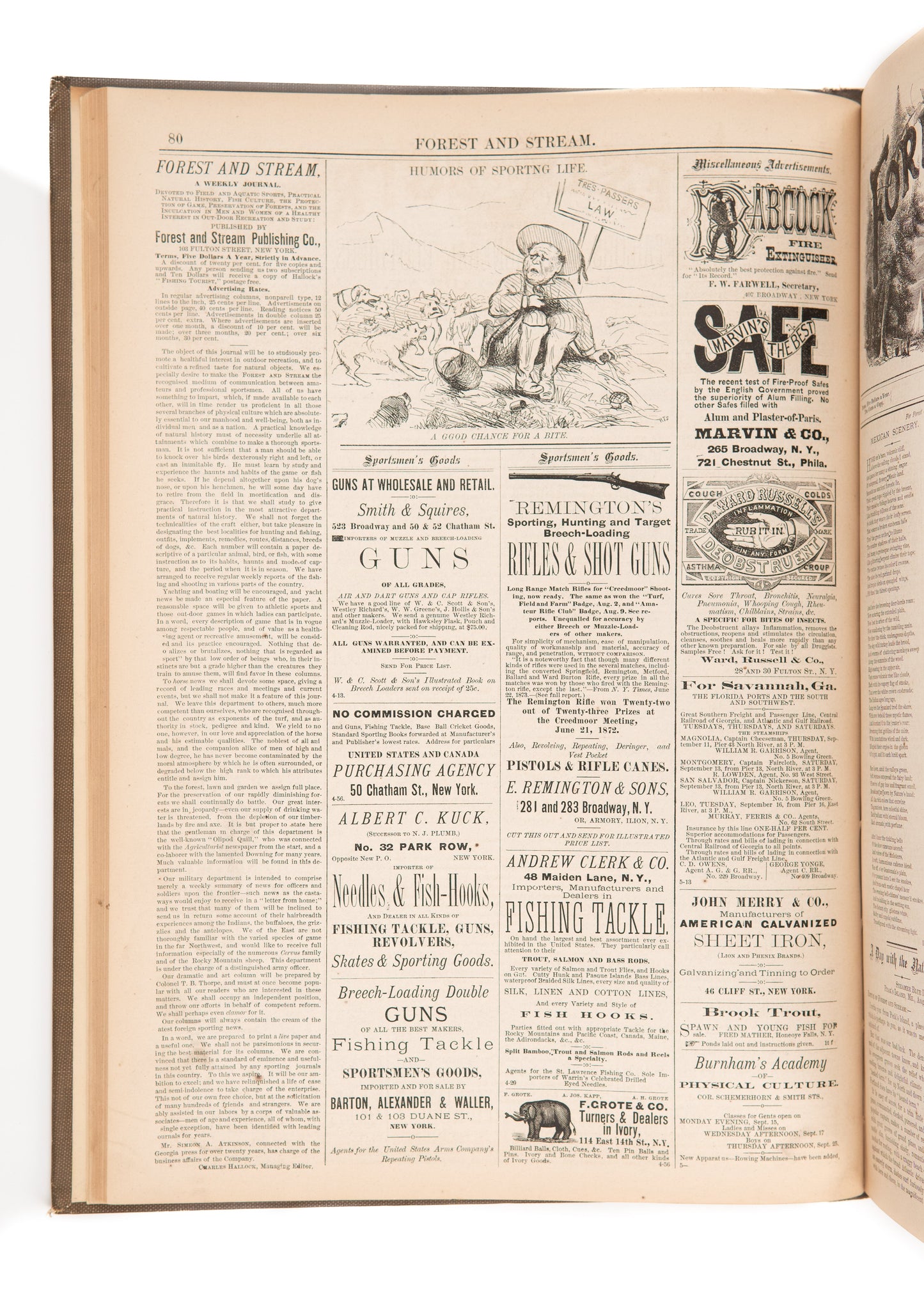 1874 FOREST AND STREAM JOURNAL. First Year of Important Hunting, Fishing, and Conservation Periodical.