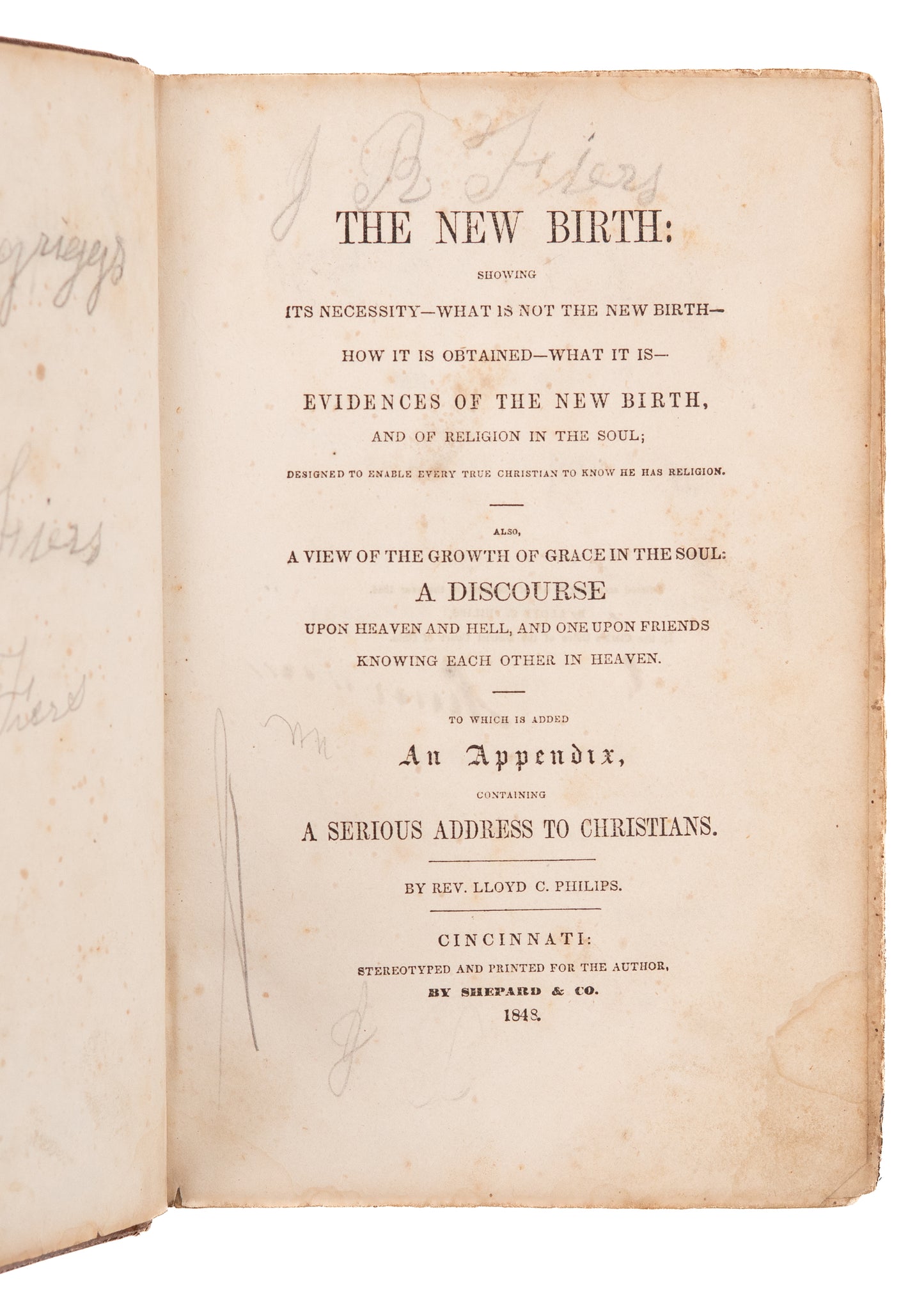 1848 LLOYD C. PHILIPS. The New Birth. Rare Ohio Revivalist - Second Great Awakening.