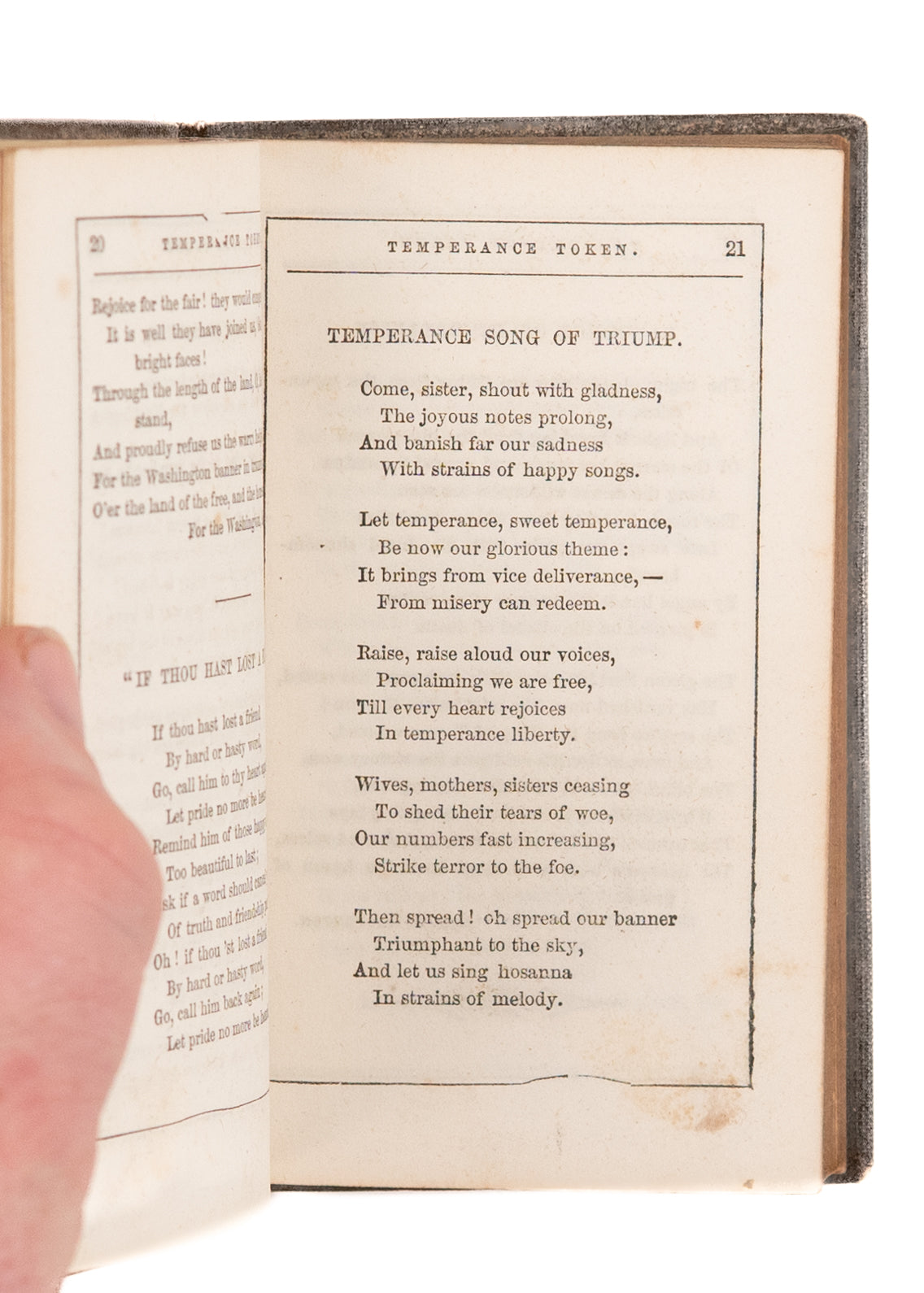 1857 TEMPERANCE. Near-Miniature Volume of Anti-Alcohol, Tea-Totaller Poems & Songs.