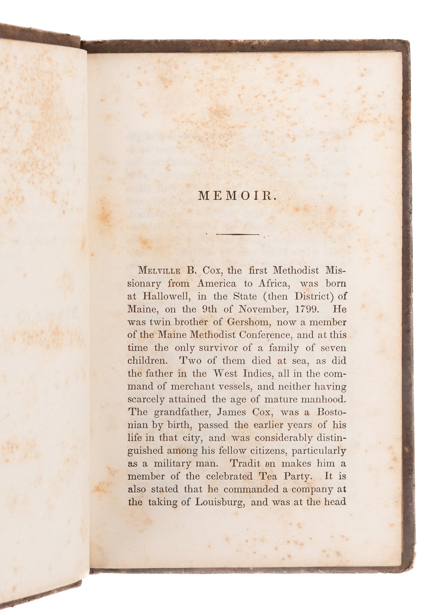 1835 MEVILLE B. COX. Memoir of First Methodist Missionary to Freed Slaves of Liberia - Colonization Society.