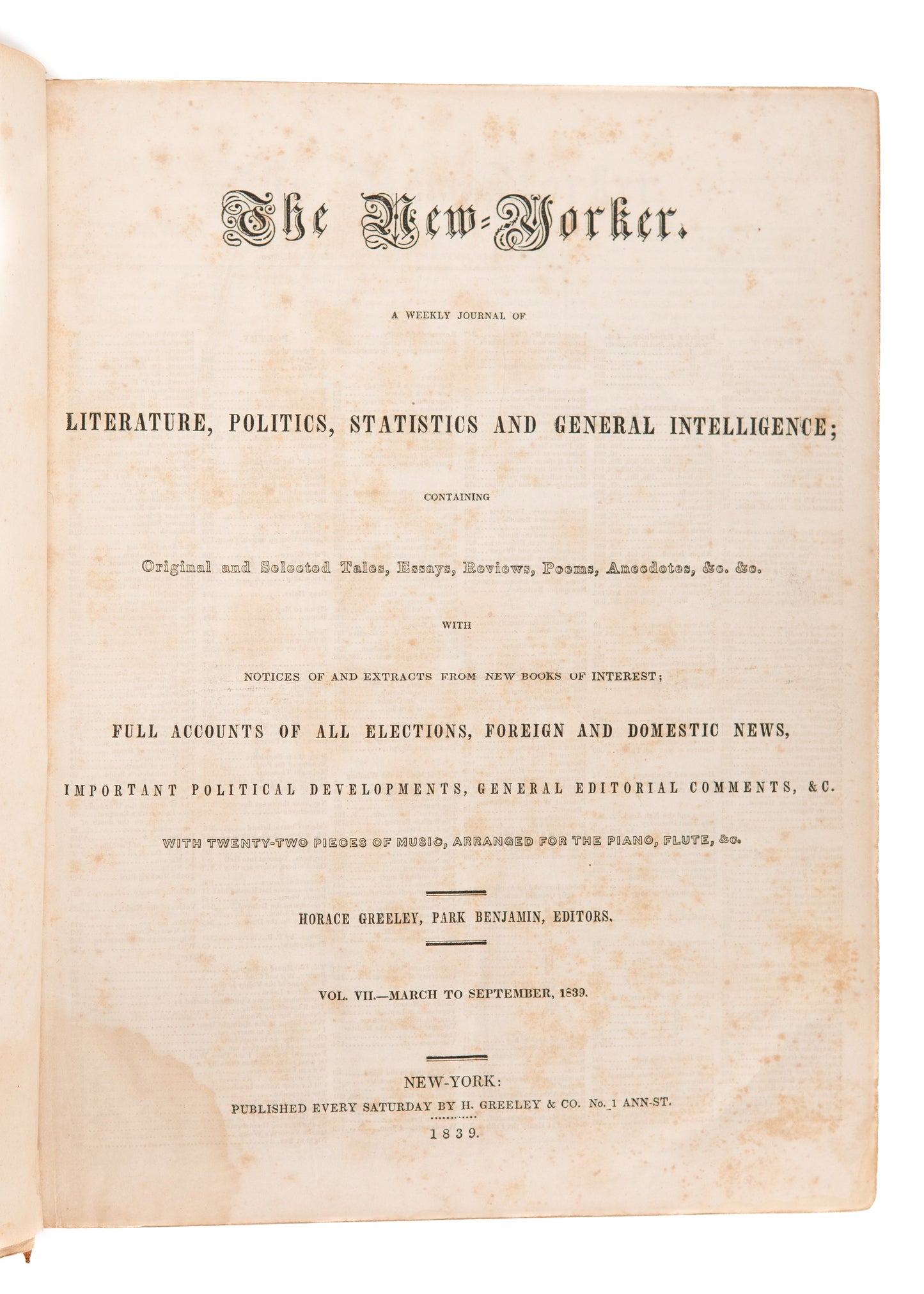 1838-39 NEW-YORKER MAGAZINE. Trail of Tears, Abolition & Slavery, Mormons and Latter Day Saints