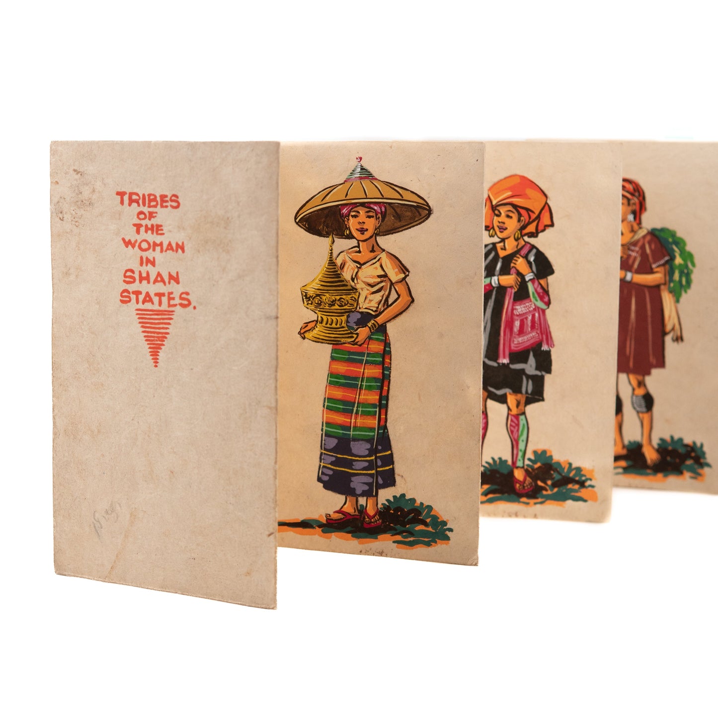 1920 MYANMAR - BURMESE MISSIONARY. Original Original Gouache Illustrations of Shan State Female Apparel.