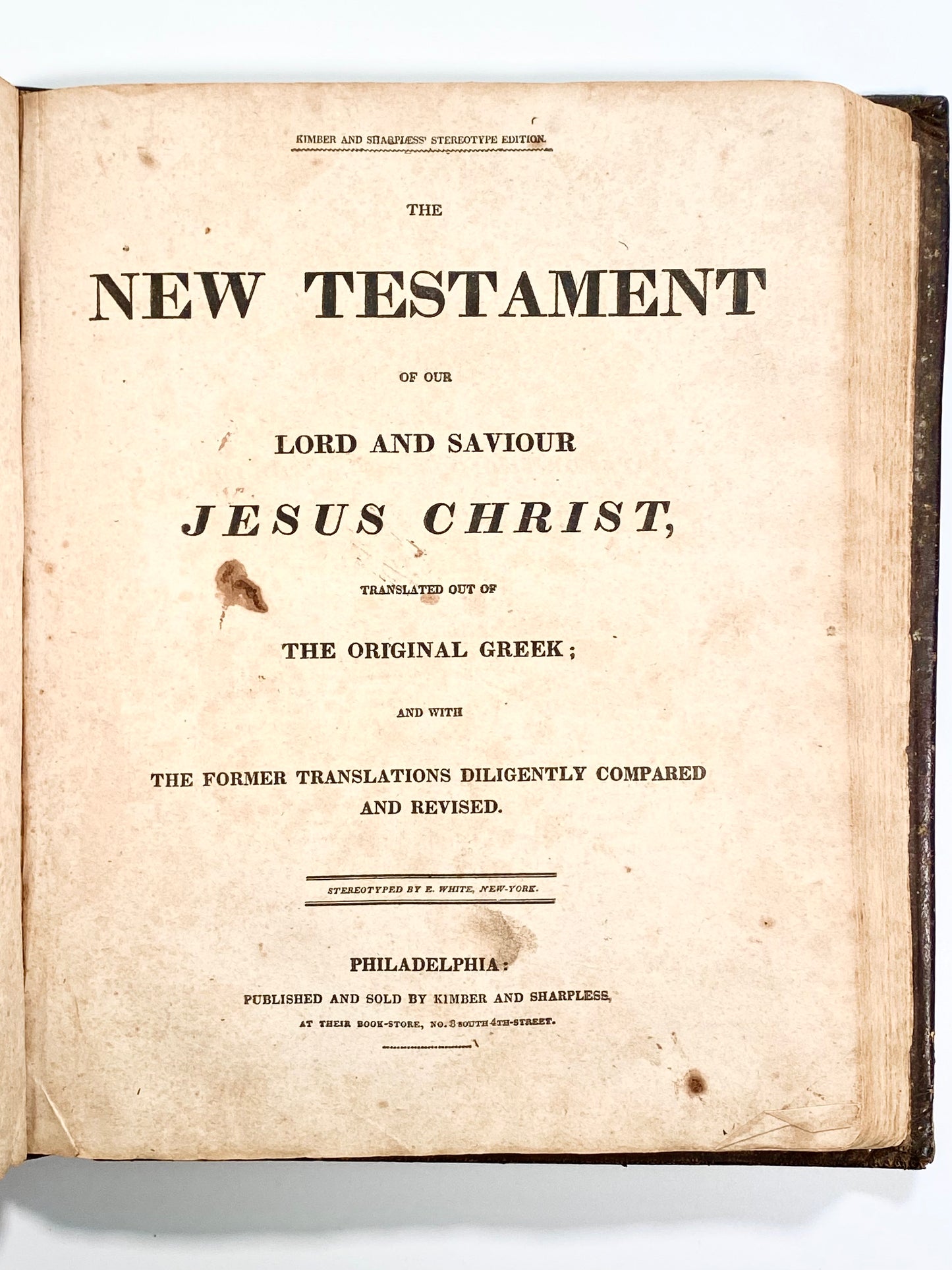 1829 HOLY BIBLE. Wood Family Kimber & Sharpless Stereotype Bible in Fine Leather Binding.