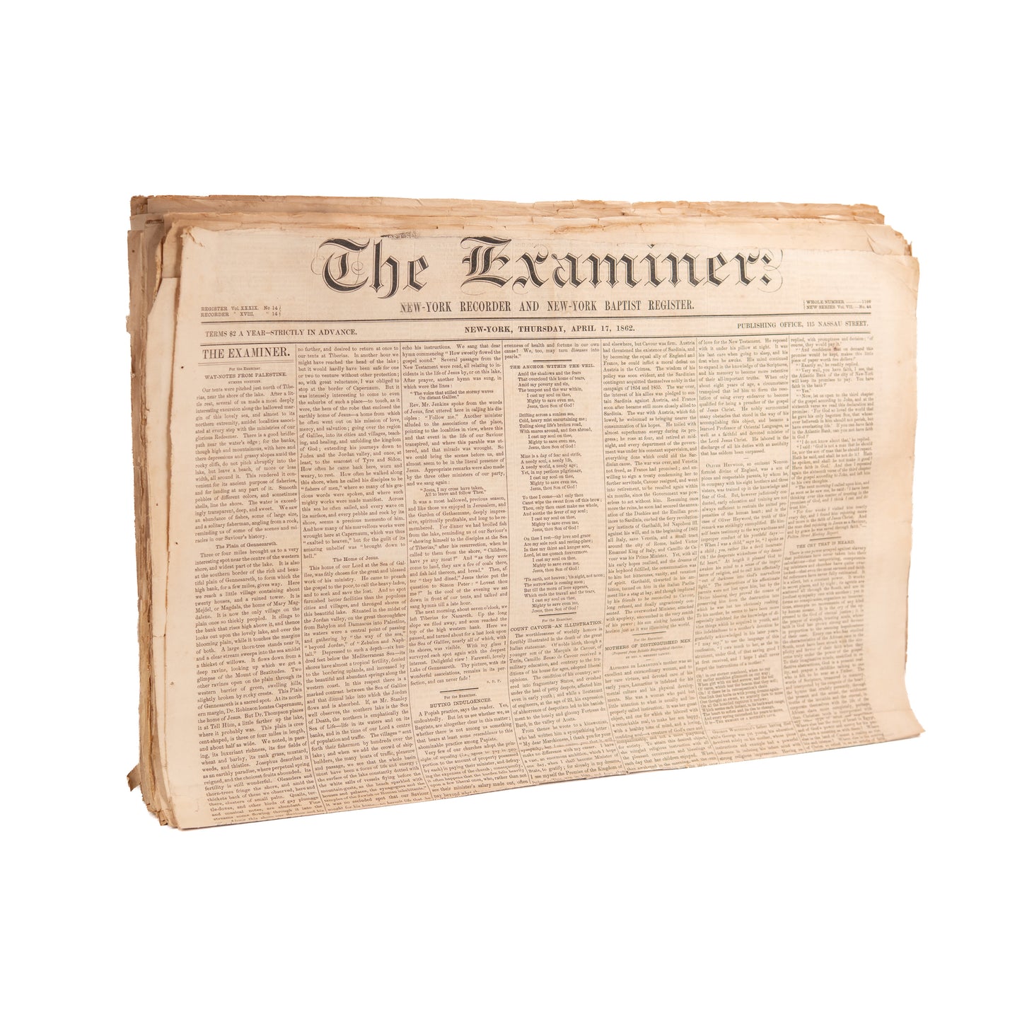 1862 EMANCIPATION PROCLAMATION. September 25 Imprint of the Proclamation in The Baptist Examiner