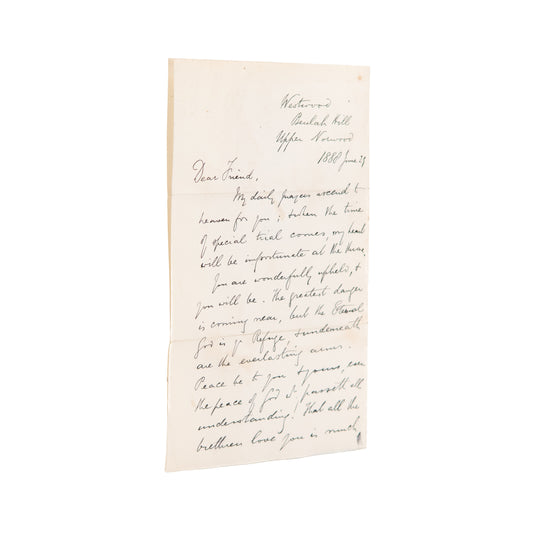 1888 C. H. SPURGEON. Letter to His Dying Friend, Joseph Tritton, Partner in Down-Grace Controversy &c.