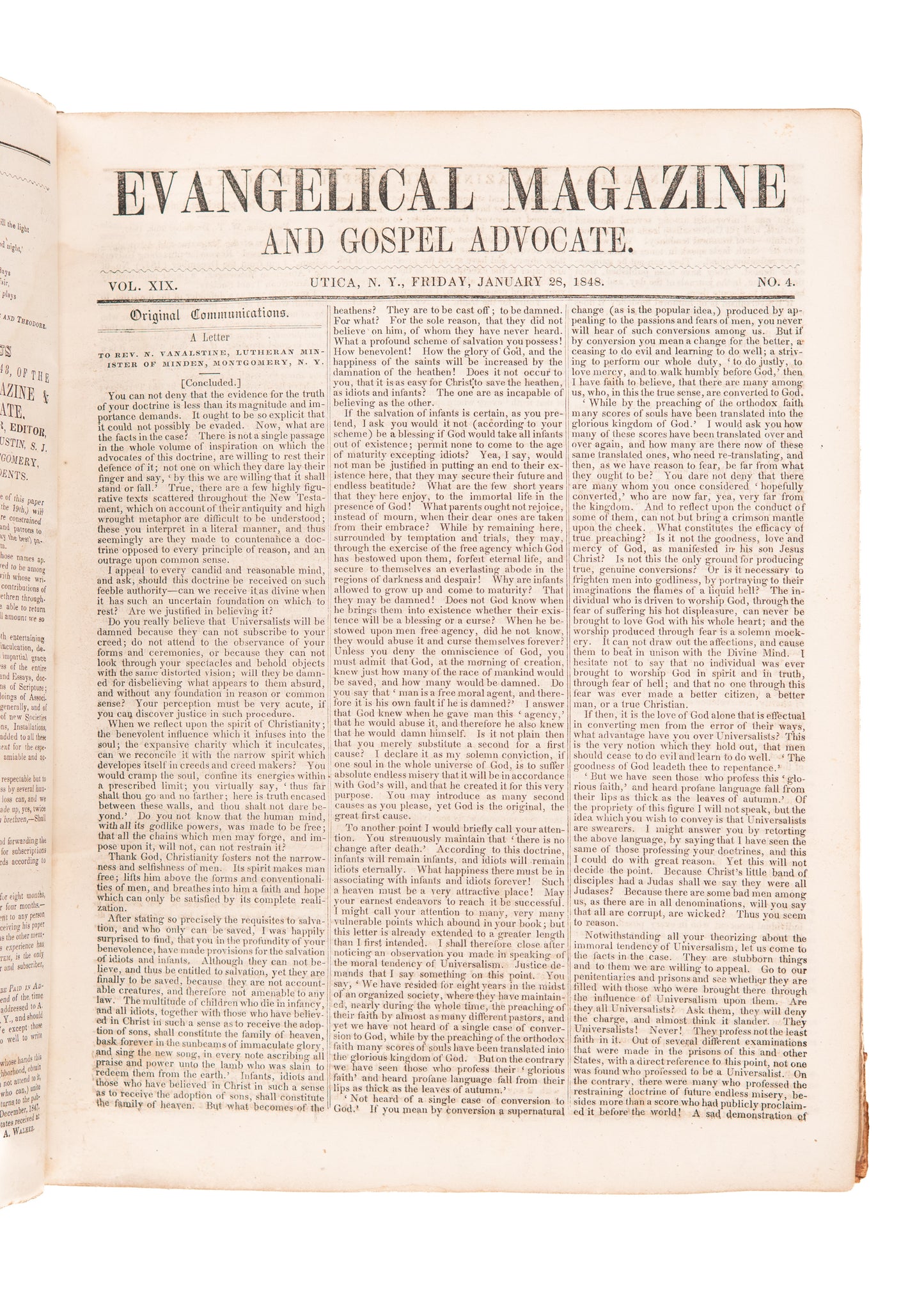 1848 GOSPEL ADVOCATE. Rare Universalist Revival Periodical - Against Finney & Jacob Knapp.