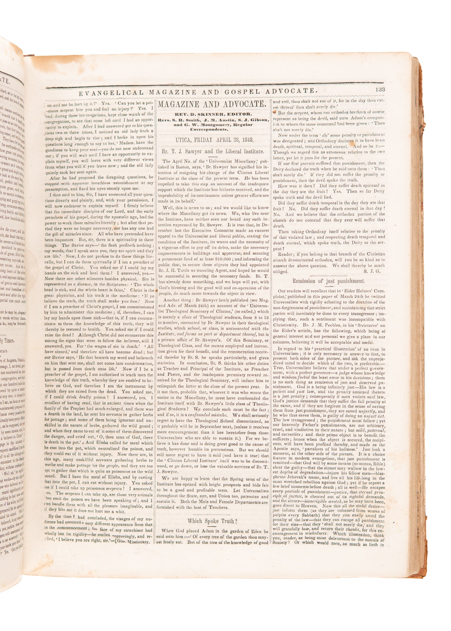 1848 GOSPEL ADVOCATE. Rare Universalist Revival Periodical - Against Finney & Jacob Knapp.