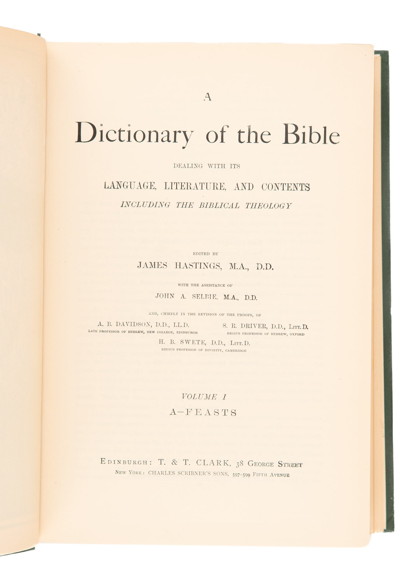 1904 JAMES HASTINGS [ED.]. A Dictionary of the Bible. Very Fine Early Edition in 5 Volumes.