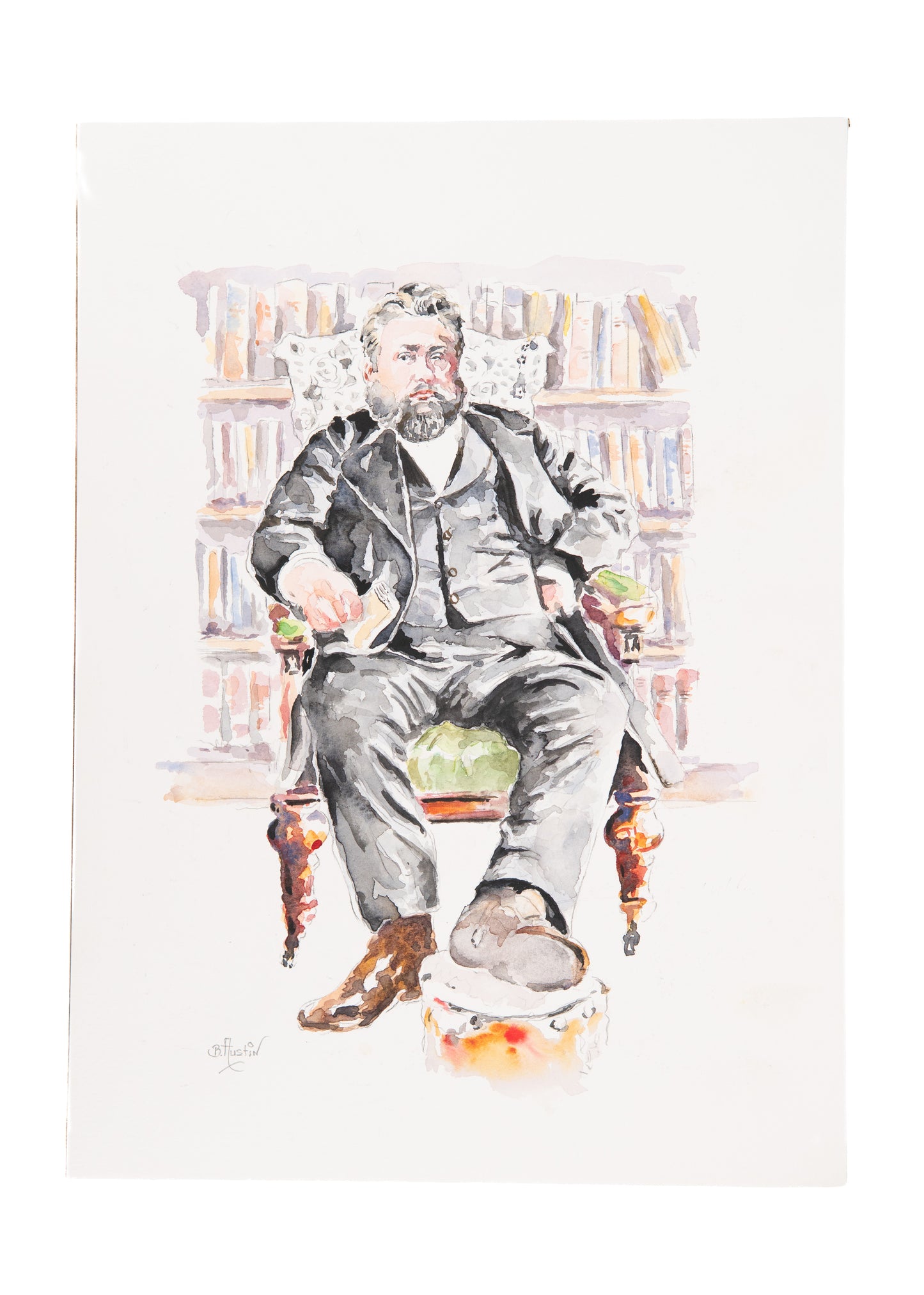 C. H. SPURGEON. Watercolor Portrait by Irish Painter, Billy Austin. Excellent.