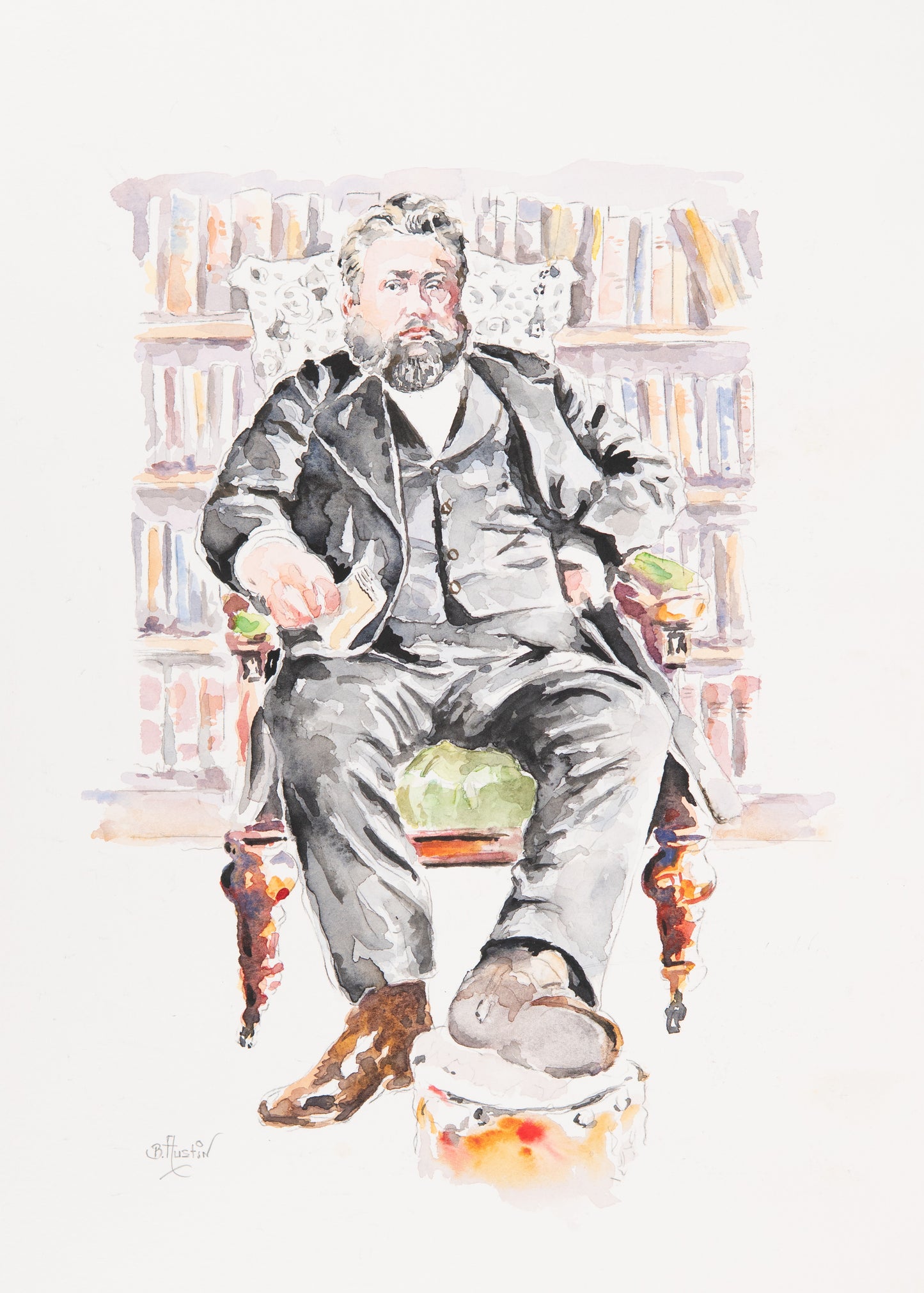 C. H. SPURGEON. Watercolor Portrait by Irish Painter, Billy Austin. Excellent.