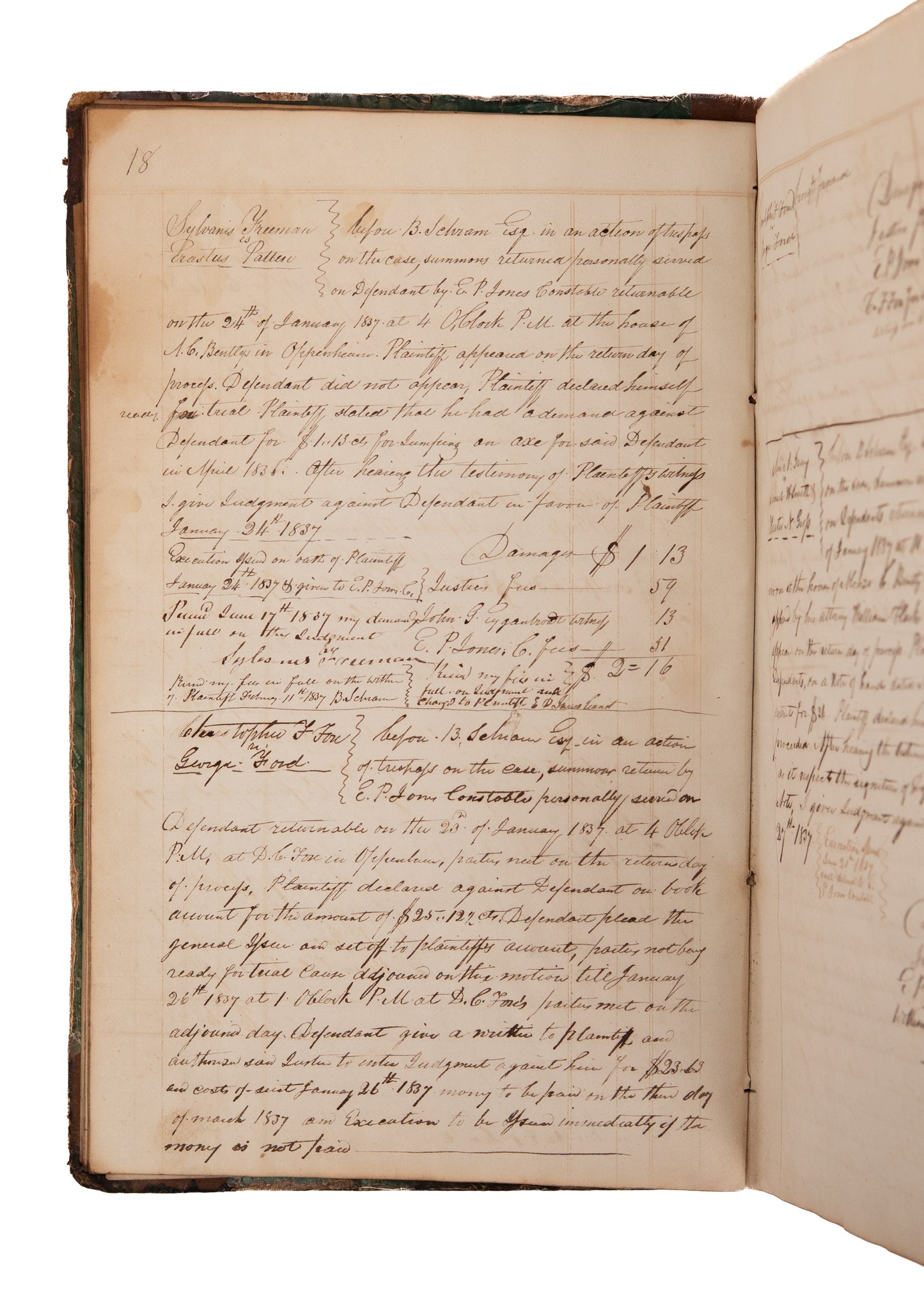1837-1839 NEW YORK COURT DOCKET. Horse Fraud, Co-Habitant Sues for Labor, Stolen Potatoes and More.