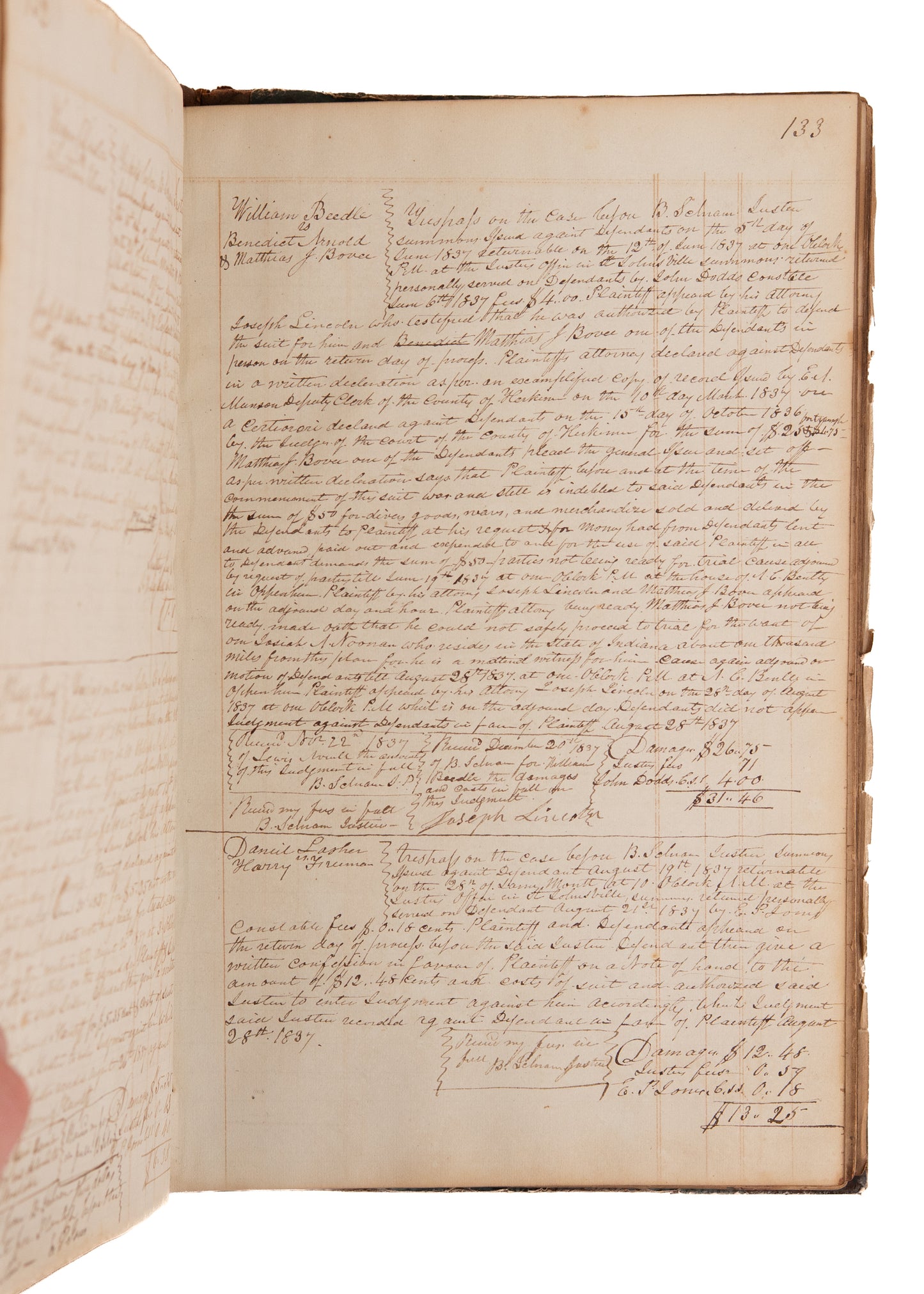 1837-1839 NEW YORK COURT DOCKET. Horse Fraud, Co-Habitant Sues for Labor, Stolen Potatoes and More.