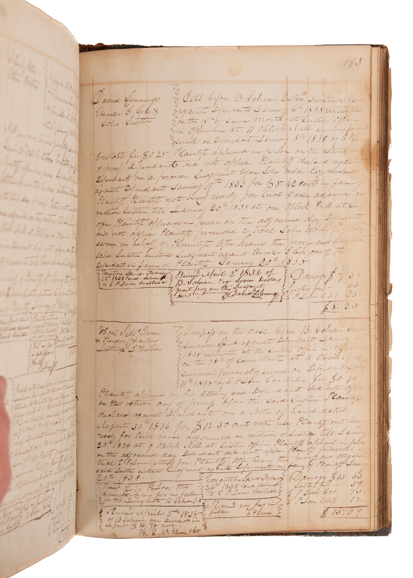 1837-1839 NEW YORK COURT DOCKET. Horse Fraud, Co-Habitant Sues for Labor, Stolen Potatoes and More.
