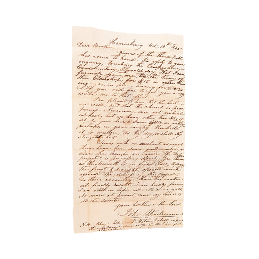 1845 JOHN WINEBRENNER. Rare Autograph Letter by Founder of the Church of God General Conference.