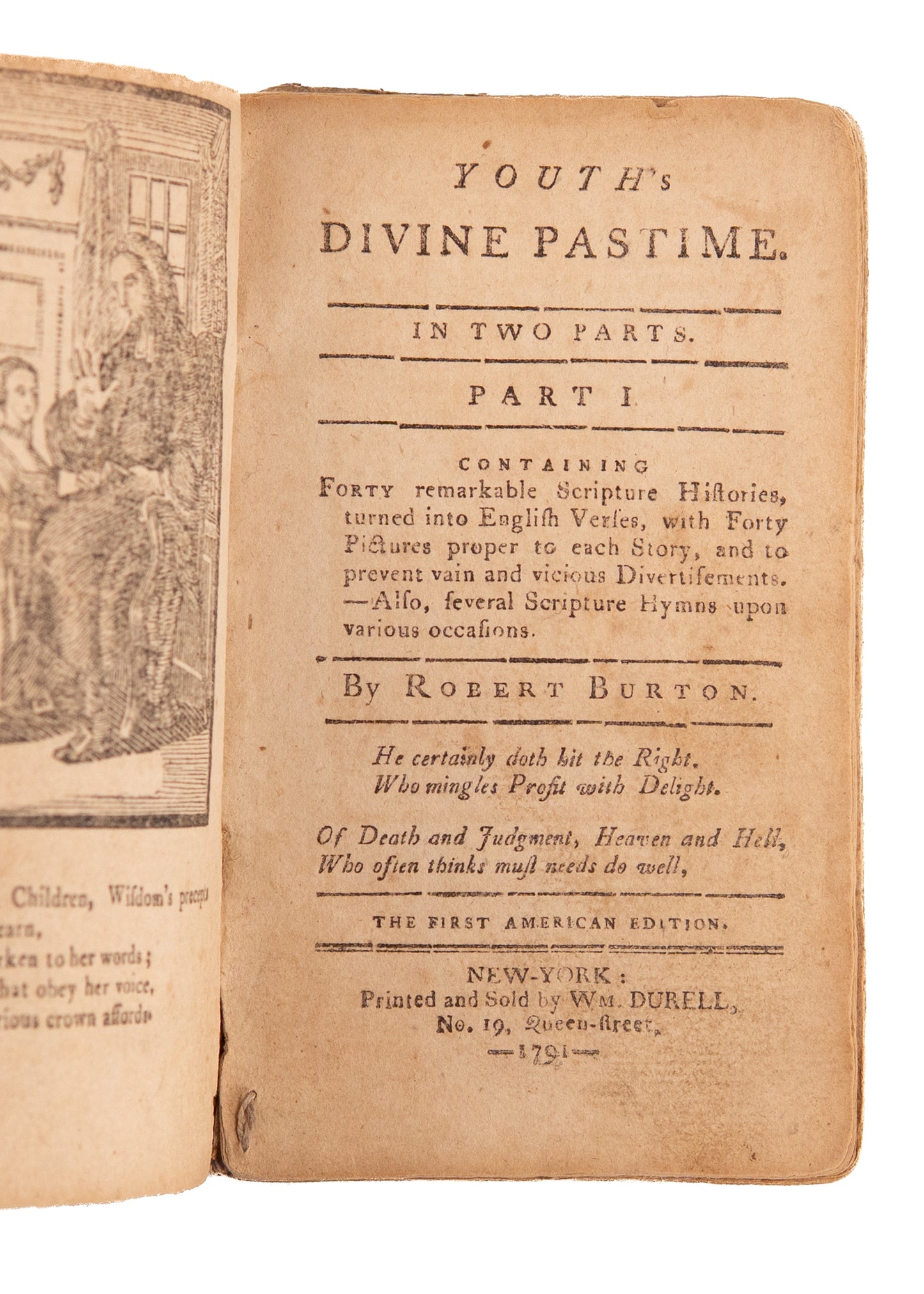 1791 ALEXANDER ANDERSON WOODCUTS. Youth's Divine Pastime. The Only Complete Example Extant.
