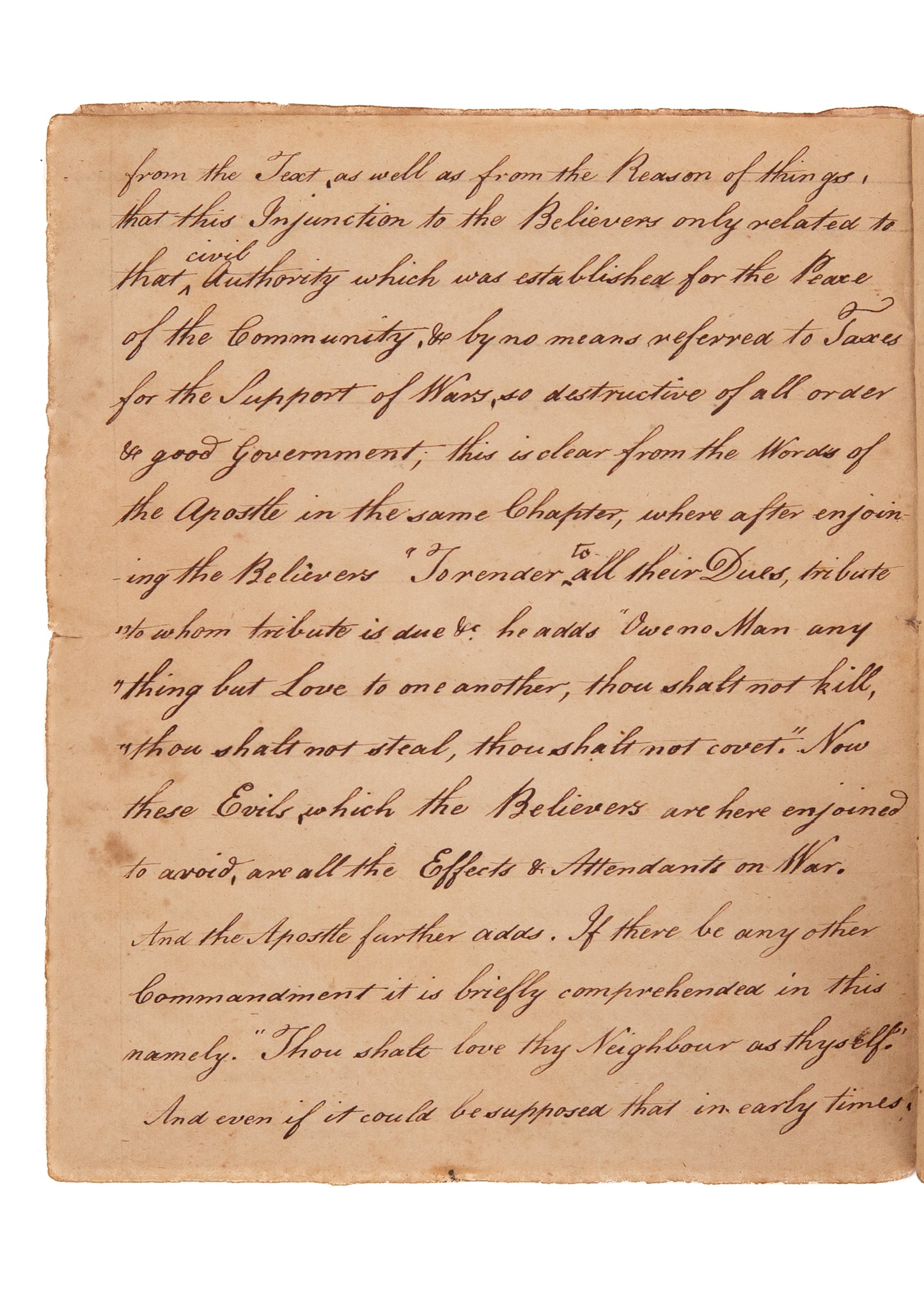 1779 NO TAXATION FOR MILITARIZATION. Exceptionally Rare 20pp MSs Speech Against Taxes for the Revolution on Moral Grounds.
