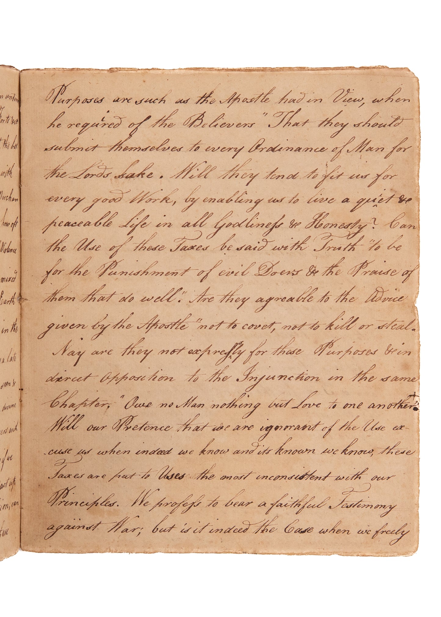 1779 NO TAXATION FOR MILITARIZATION. Exceptionally Rare 20pp MSs Speech Against Taxes for the Revolution on Moral Grounds.