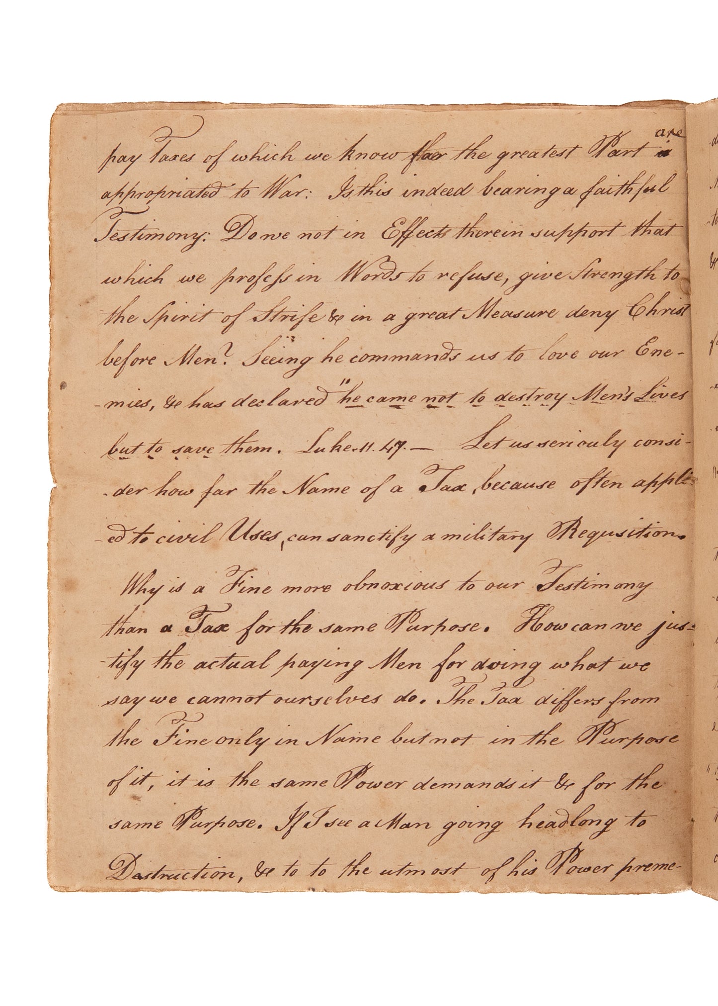 1779 NO TAXATION FOR MILITARIZATION. Exceptionally Rare 20pp MSs Speech Against Taxes for the Revolution on Moral Grounds.