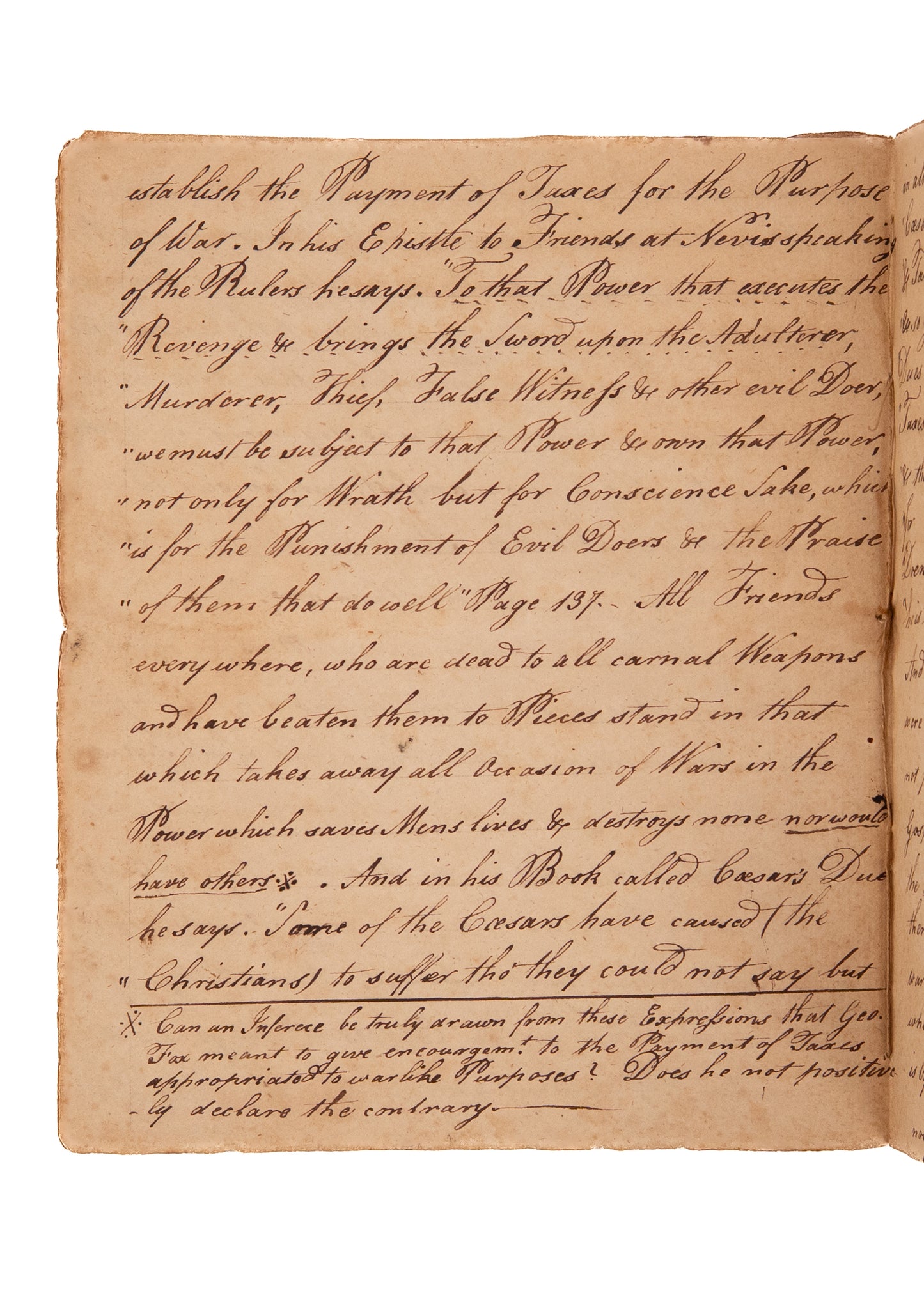 1779 NO TAXATION FOR MILITARIZATION. Exceptionally Rare 20pp MSs Speech Against Taxes for the Revolution on Moral Grounds.