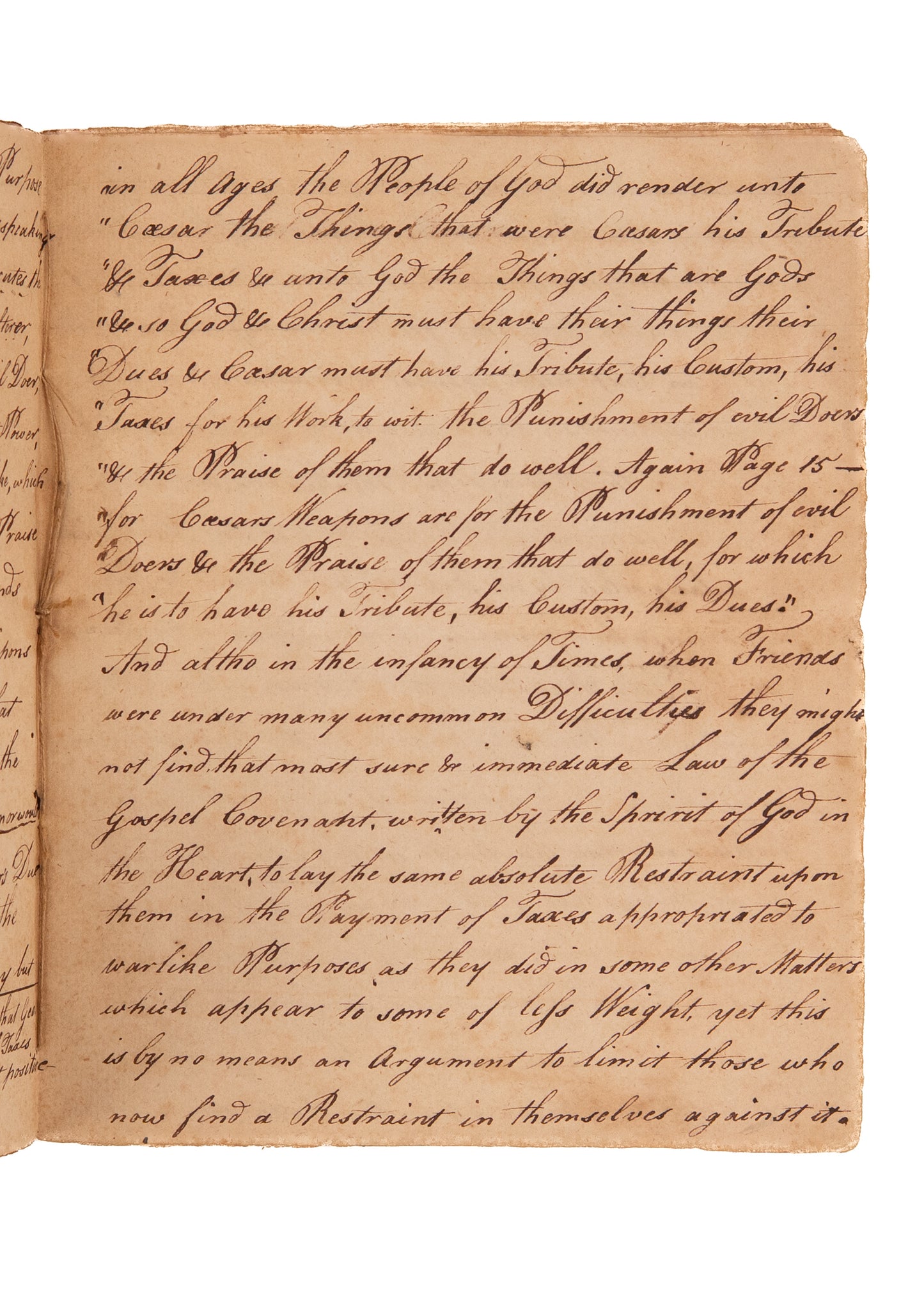 1779 NO TAXATION FOR MILITARIZATION. Exceptionally Rare 20pp MSs Speech Against Taxes for the Revolution on Moral Grounds.