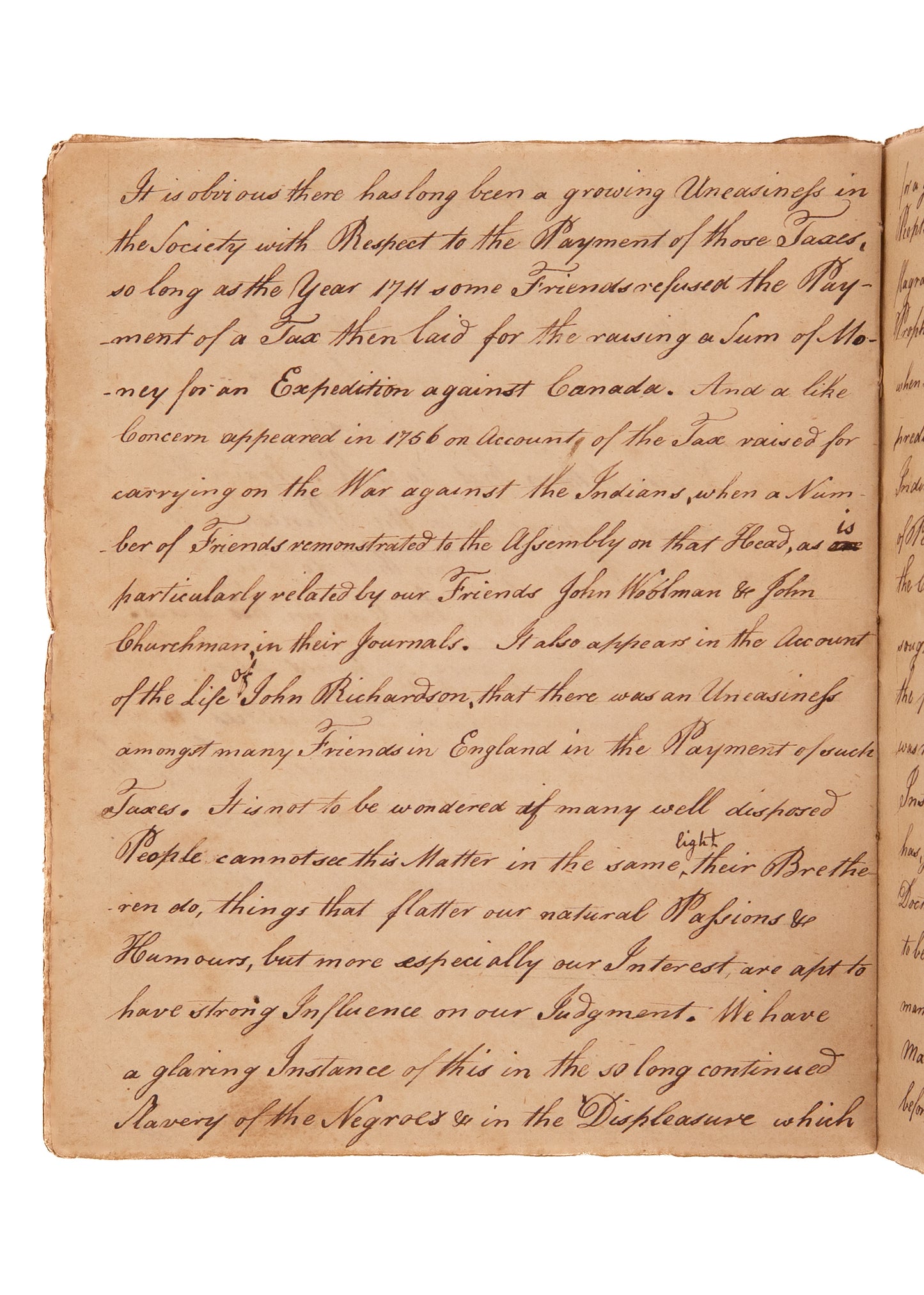 1779 NO TAXATION FOR MILITARIZATION. Exceptionally Rare 20pp MSs Speech Against Taxes for the Revolution on Moral Grounds.